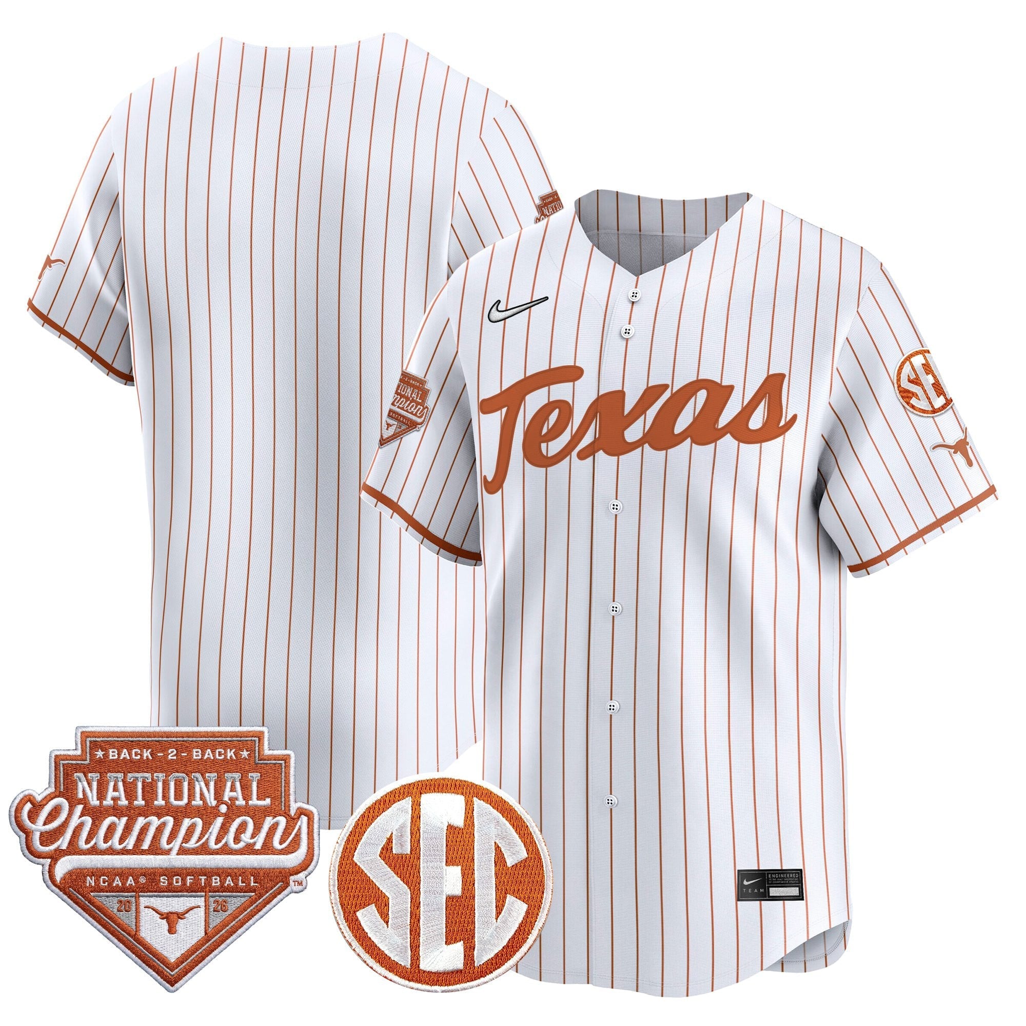 Men's Size - Texas Longhorns 2026 Back-To-Back World Series (WCWS) Champions Vapor Premier Limited Jersey - All Stitched