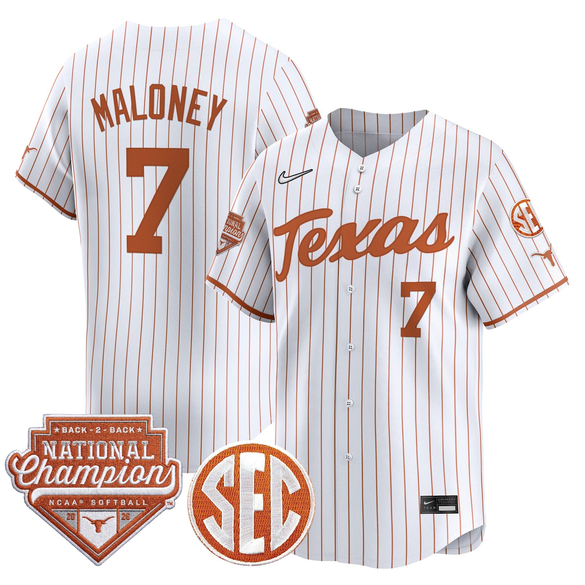 Men's Size - Texas Longhorns 2026 Back-To-Back World Series (WCWS) Champions Vapor Premier Limited Jersey - All Stitched