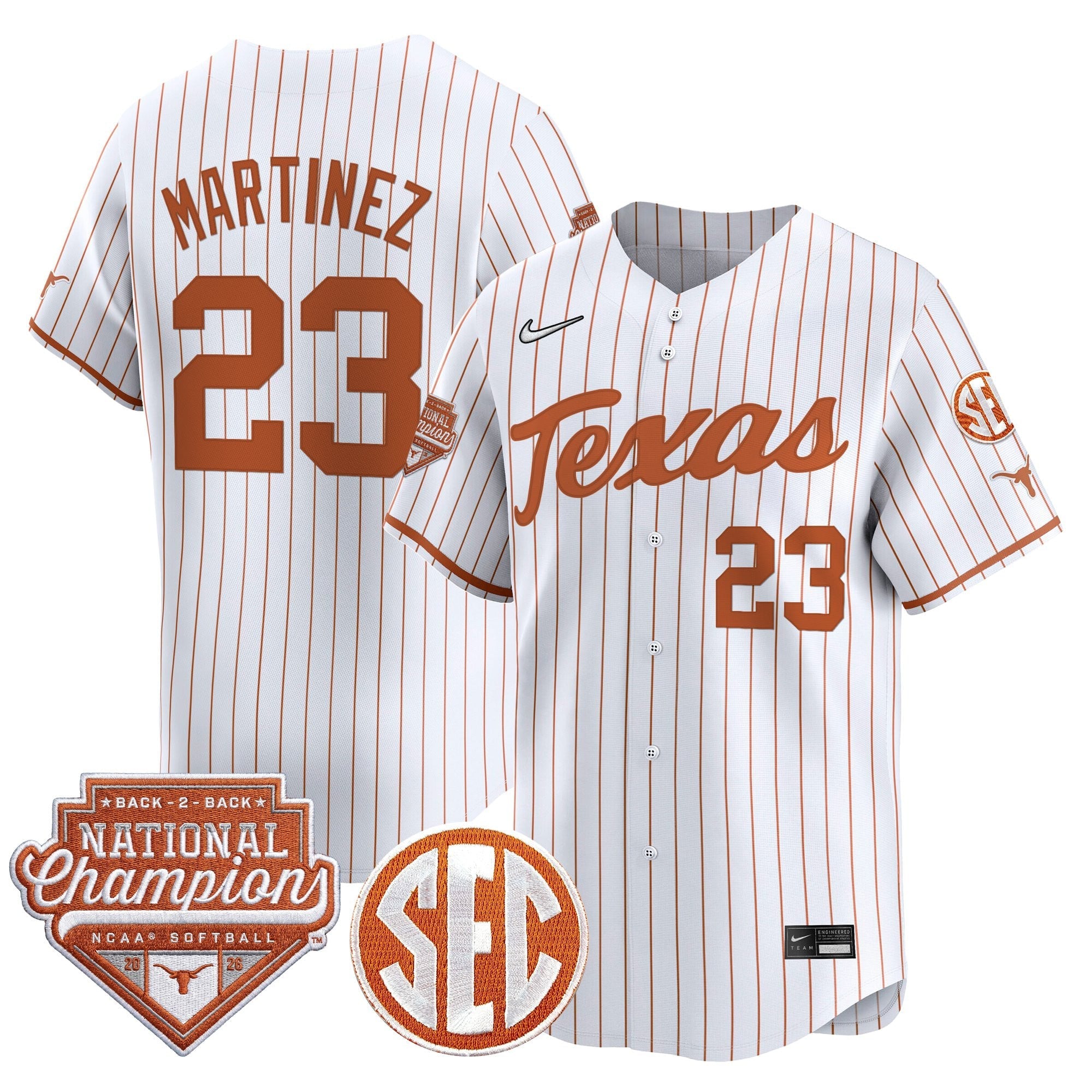 Men's Size - Texas Longhorns 2026 Back-To-Back World Series (WCWS) Champions Vapor Premier Limited Jersey - All Stitched
