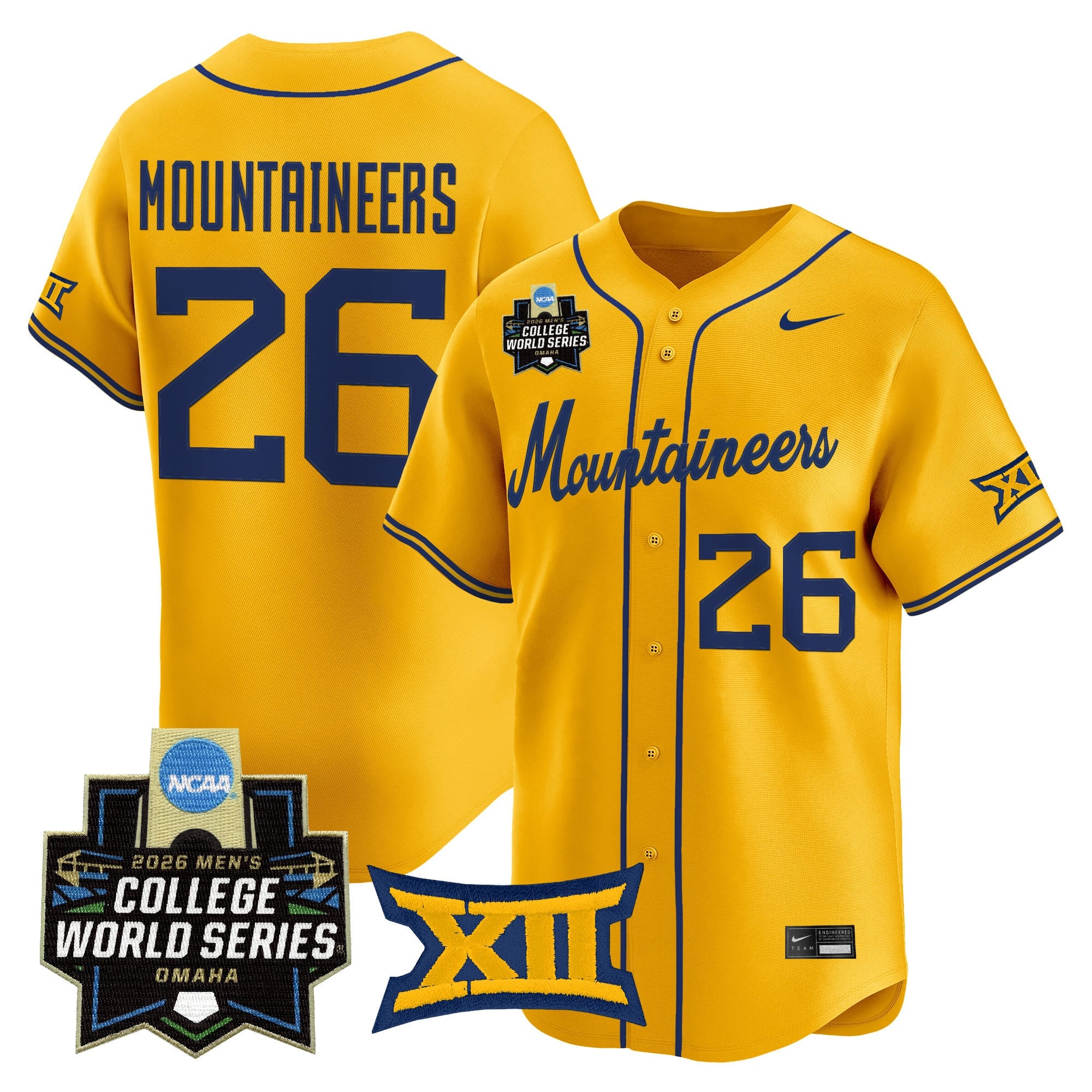 Men's West Virginia Mountaineers 2026 World Series Patch Vapor Premier Limited Jersey - All Stitched