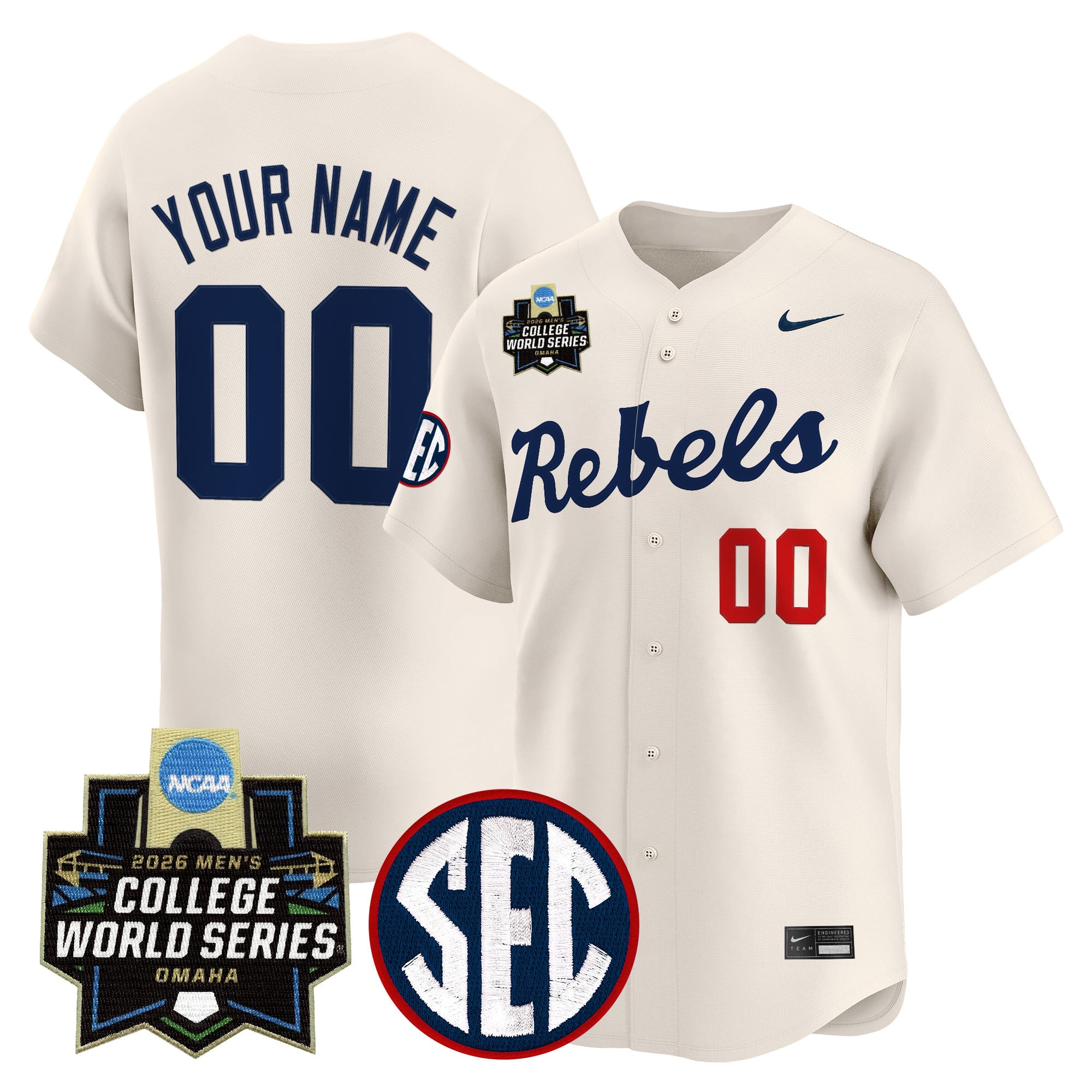 Ole Miss Rebels 2026 World Series Vapor Premier Limited Custom Jersey - All Stitched