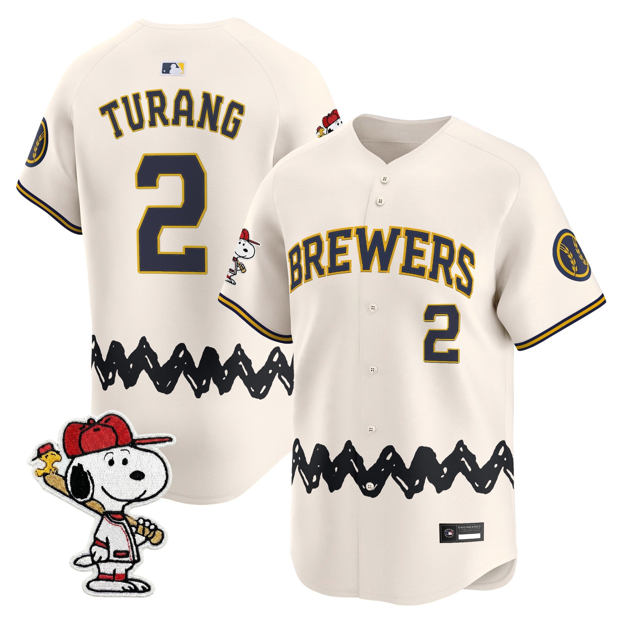 Men's Milwaukee Brewers x Peanuts Vapor Premier Limited Jersey - Stitched