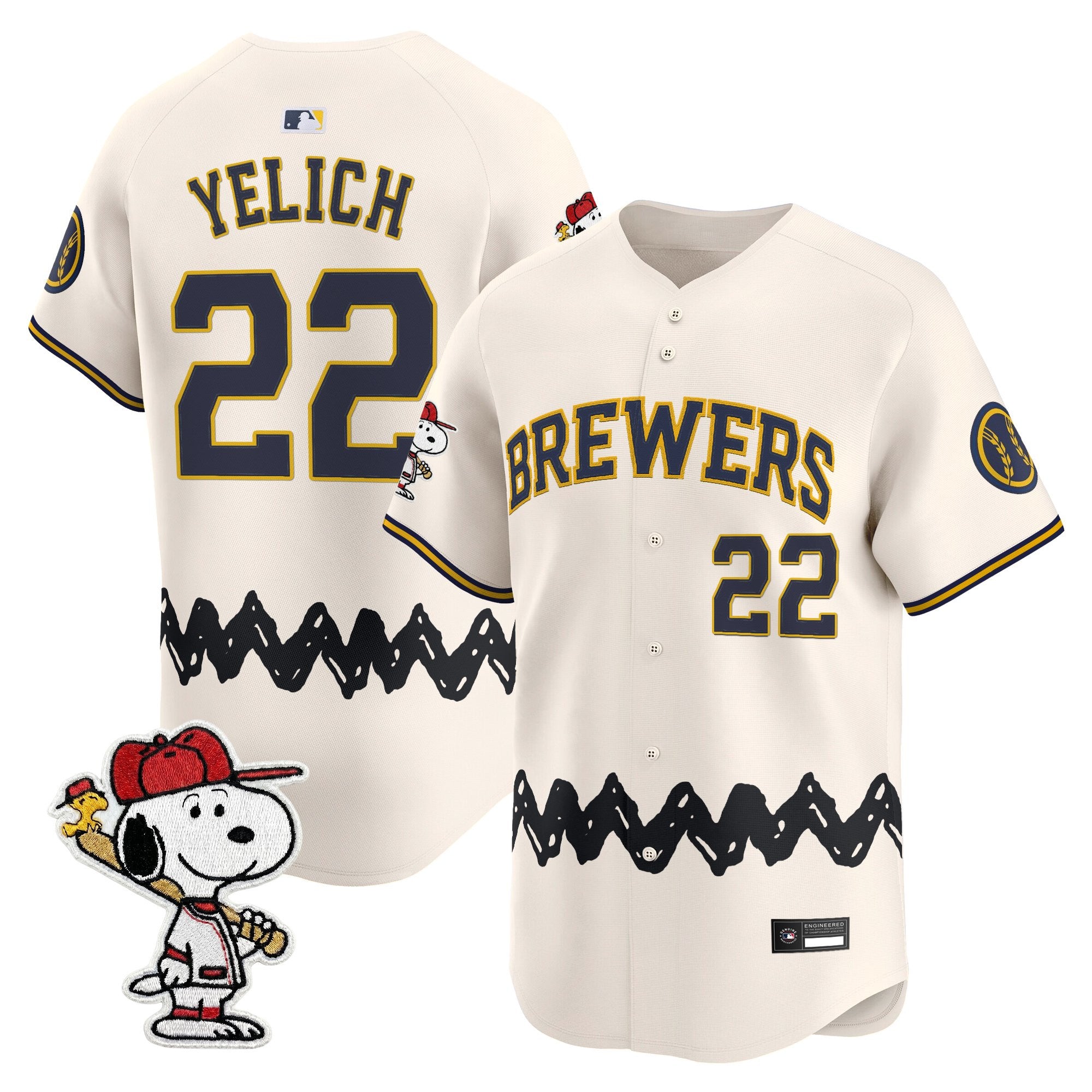 Men's Milwaukee Brewers x Peanuts Vapor Premier Limited Jersey - Stitched