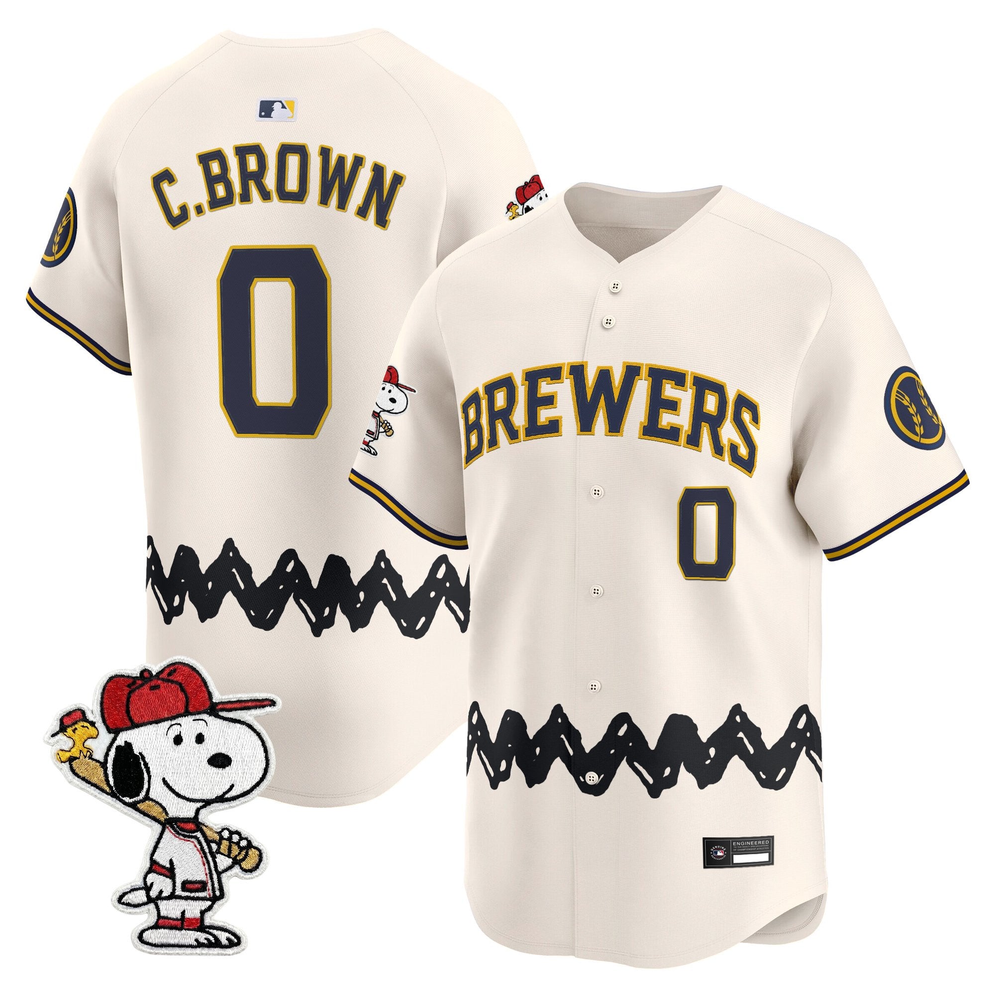 Men's Milwaukee Brewers x Peanuts Vapor Premier Limited Jersey - Stitched