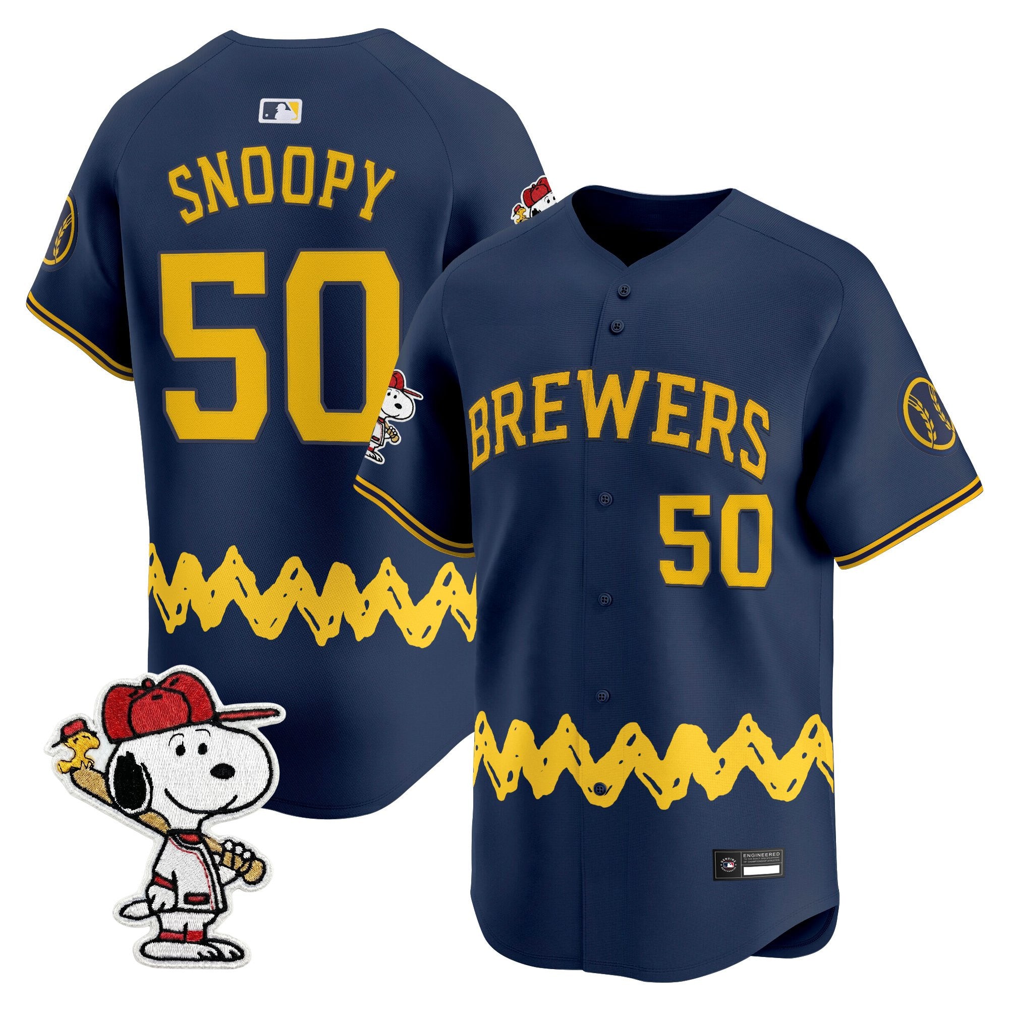 Men's Milwaukee Brewers x Peanuts Vapor Premier Limited Jersey - Stitched