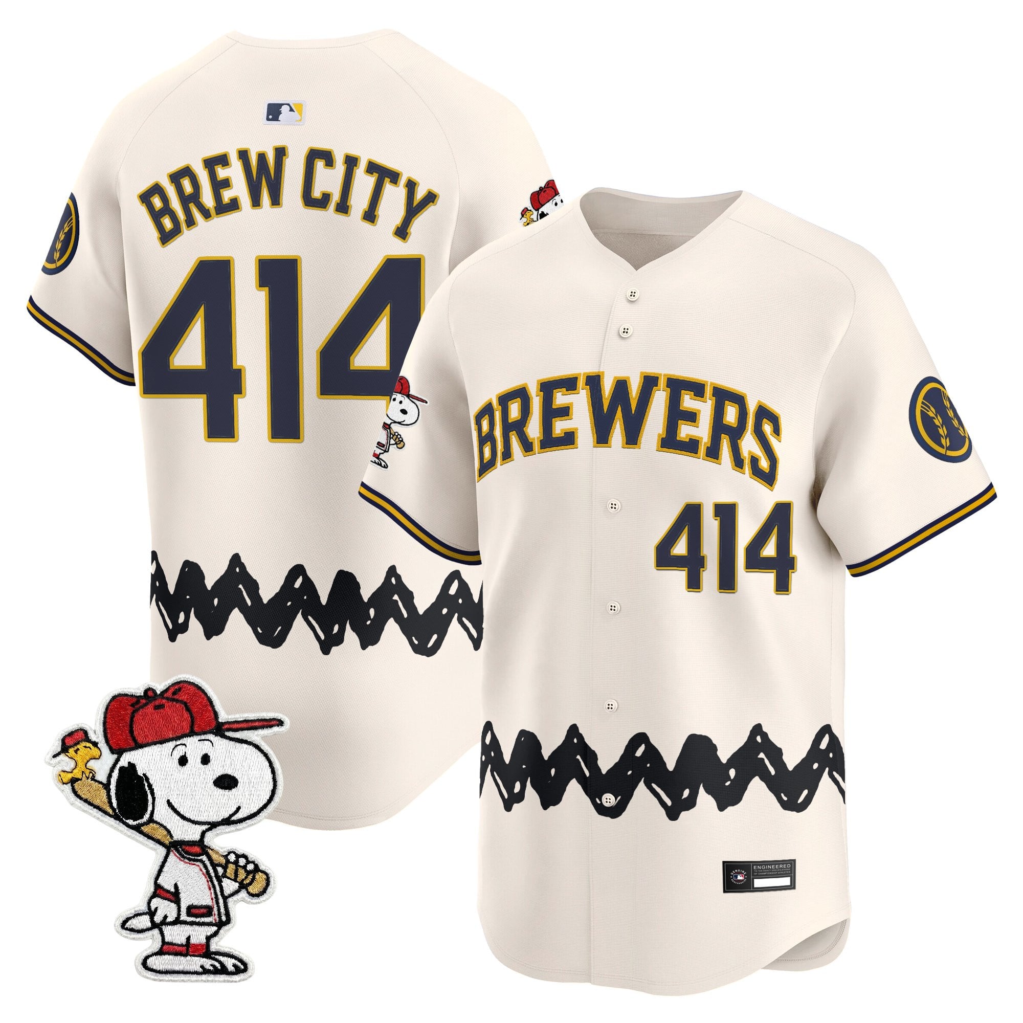 Men's Milwaukee Brewers x Peanuts Vapor Premier Limited Jersey - Stitched
