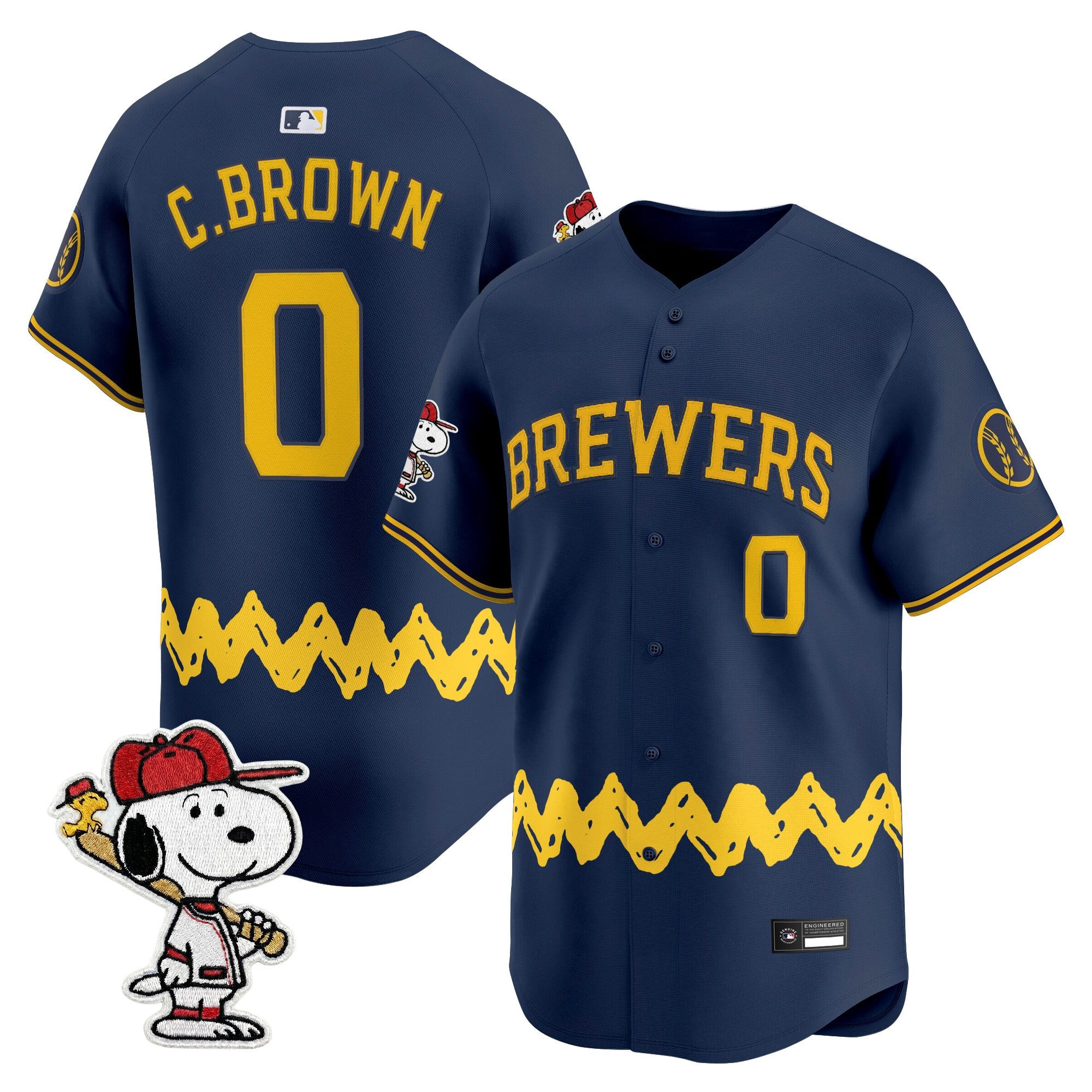 Men's Milwaukee Brewers x Peanuts Vapor Premier Limited Jersey - Stitched
