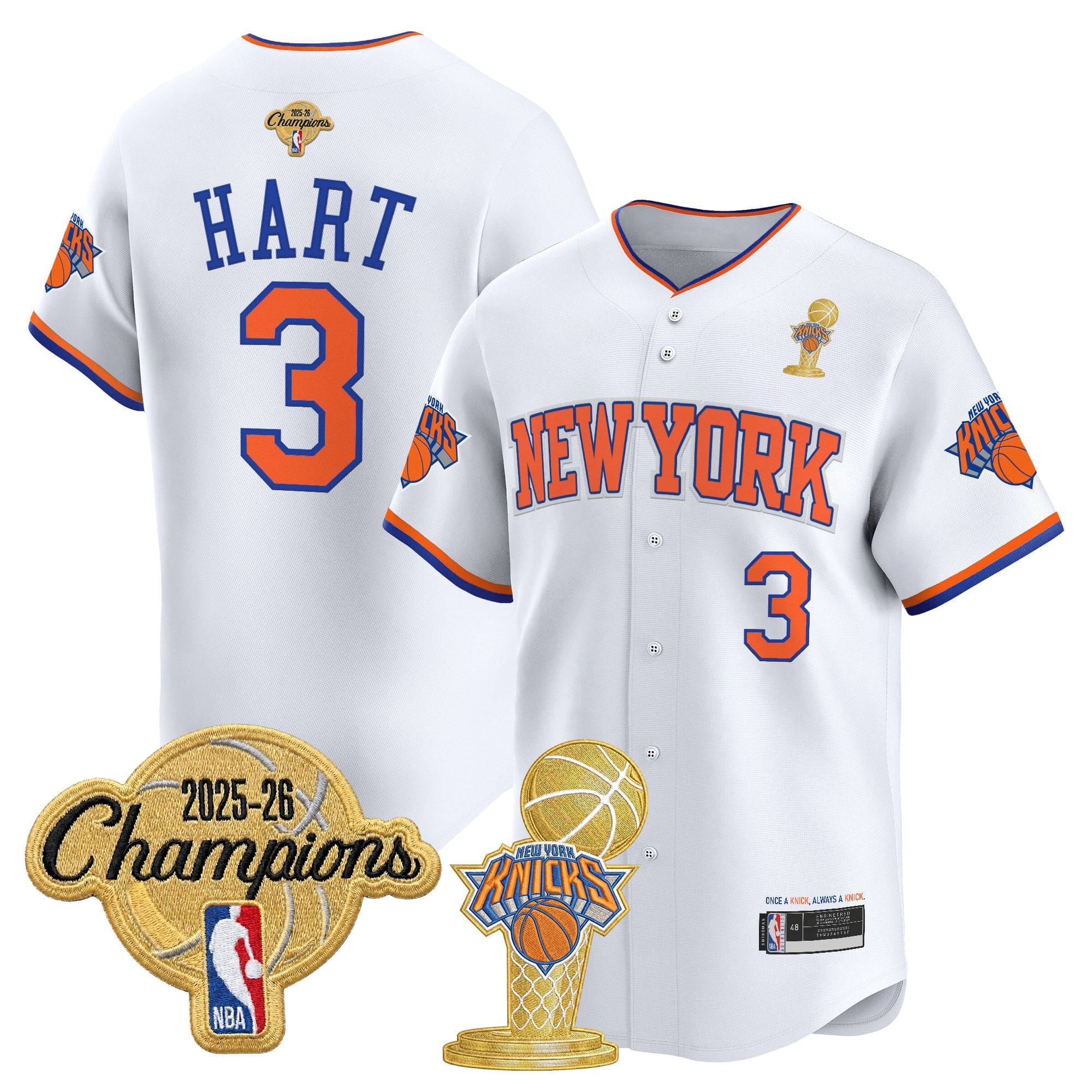 Men's New York Knicks 2026 Champions Patch Vapor Baseball Jersey - All Stitched