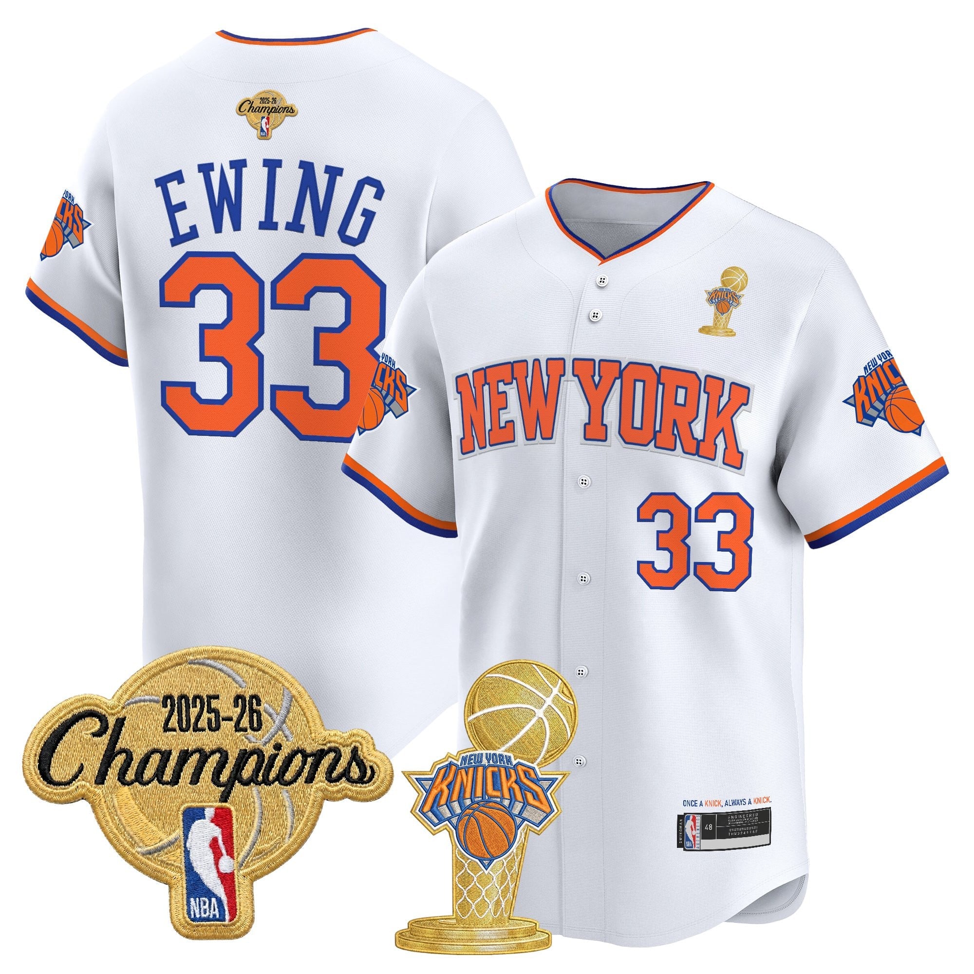 Men's New York Knicks 2026 Champions Patch Vapor Baseball Jersey - All Stitched