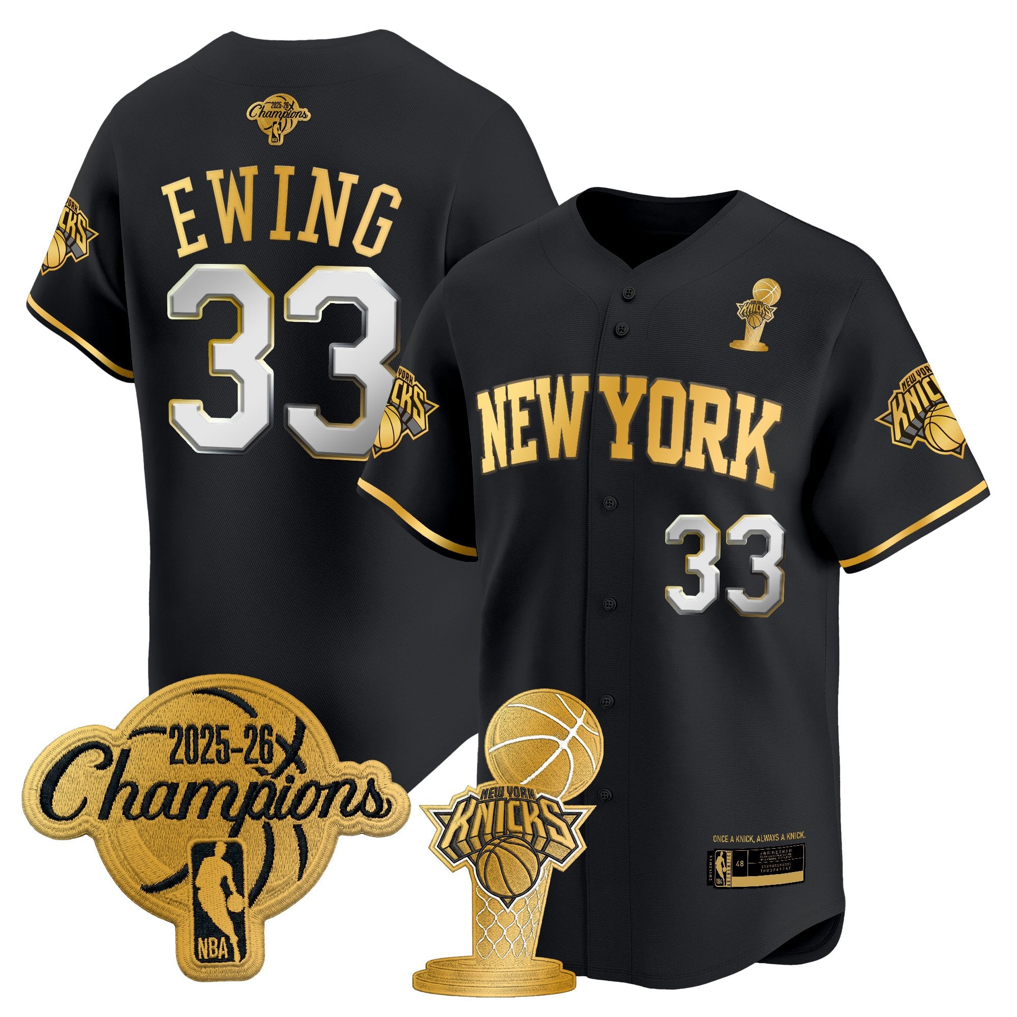 Men's New York Knicks 2026 Champions Patch Vapor Baseball Jersey - All Stitched
