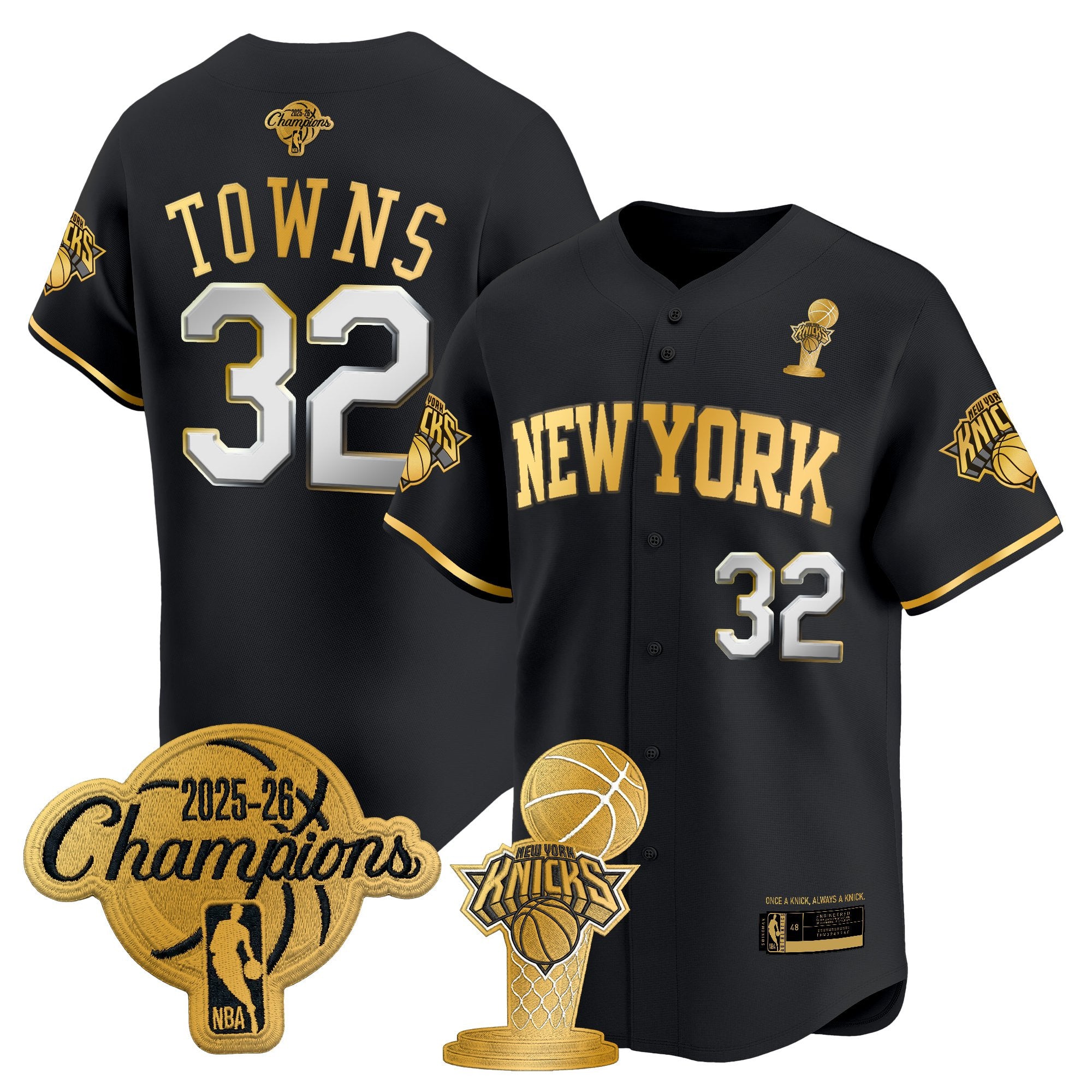 Men's New York Knicks 2026 Champions Patch Vapor Baseball Jersey - All Stitched