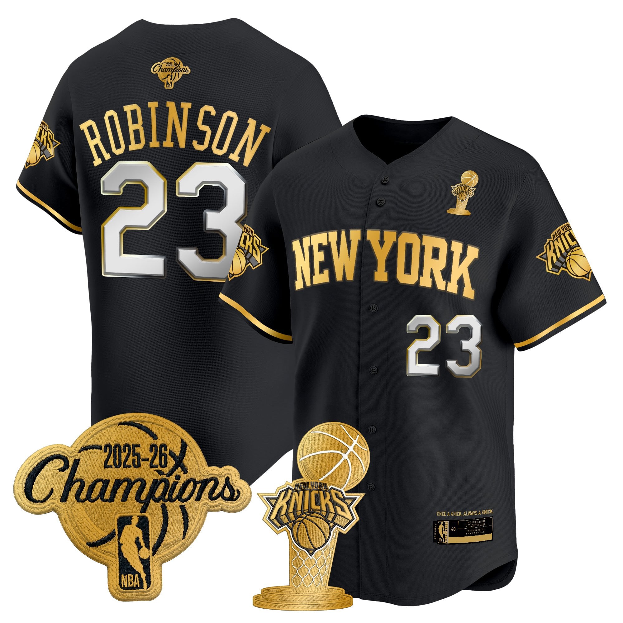 Men's New York Knicks 2026 Champions Patch Vapor Baseball Jersey - All Stitched