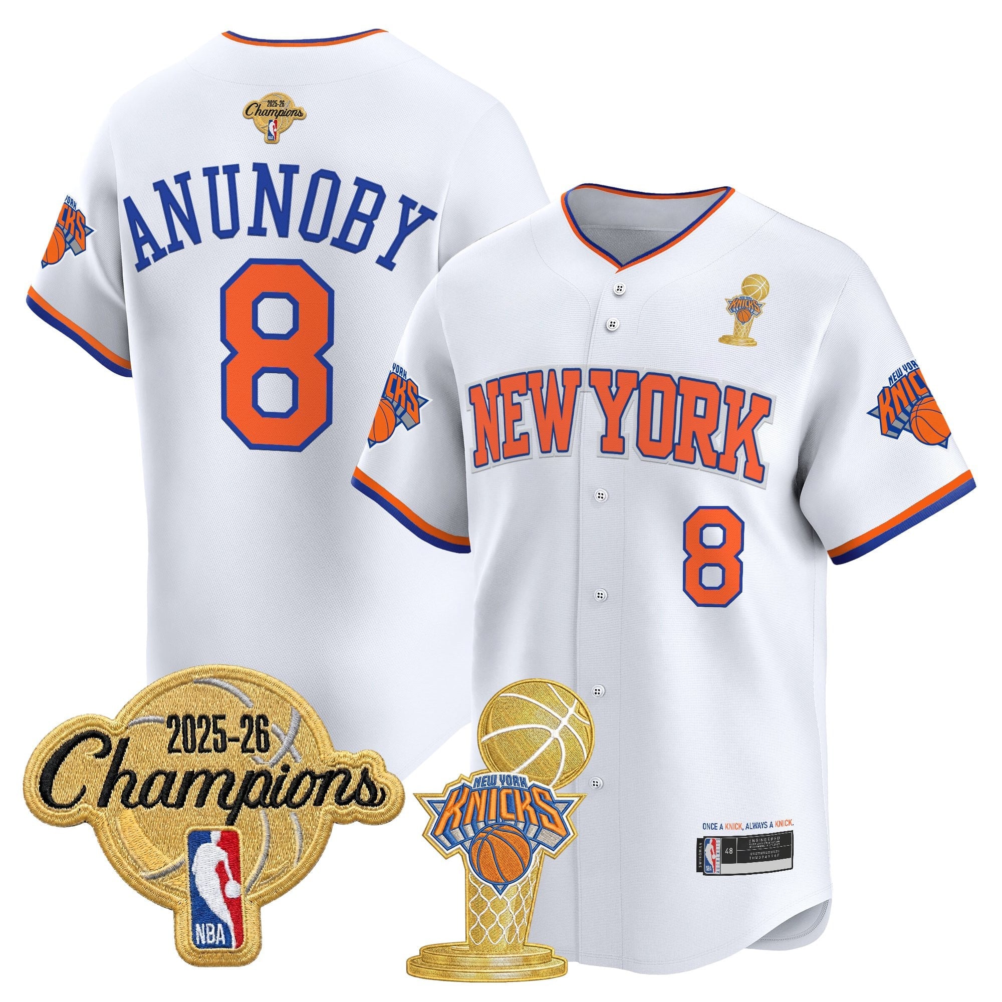 Men's New York Knicks 2026 Champions Patch Vapor Baseball Jersey - All Stitched