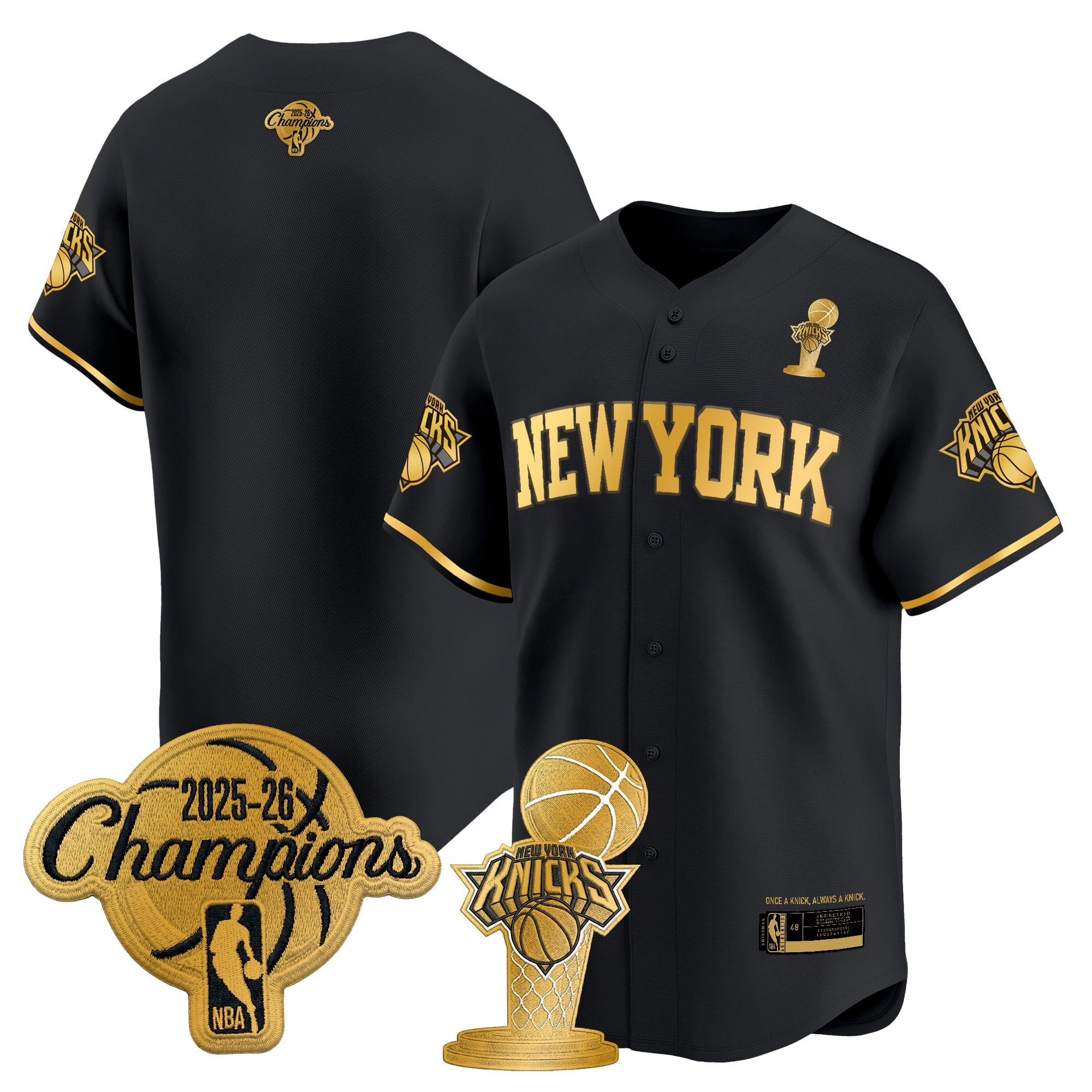 Men's New York Knicks 2026 Champions Patch Vapor Baseball Jersey - All Stitched