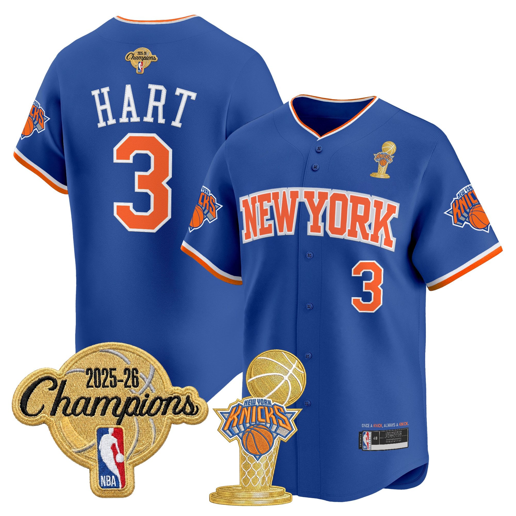 Men's New York Knicks 2026 Champions Patch Vapor Baseball Jersey - All Stitched