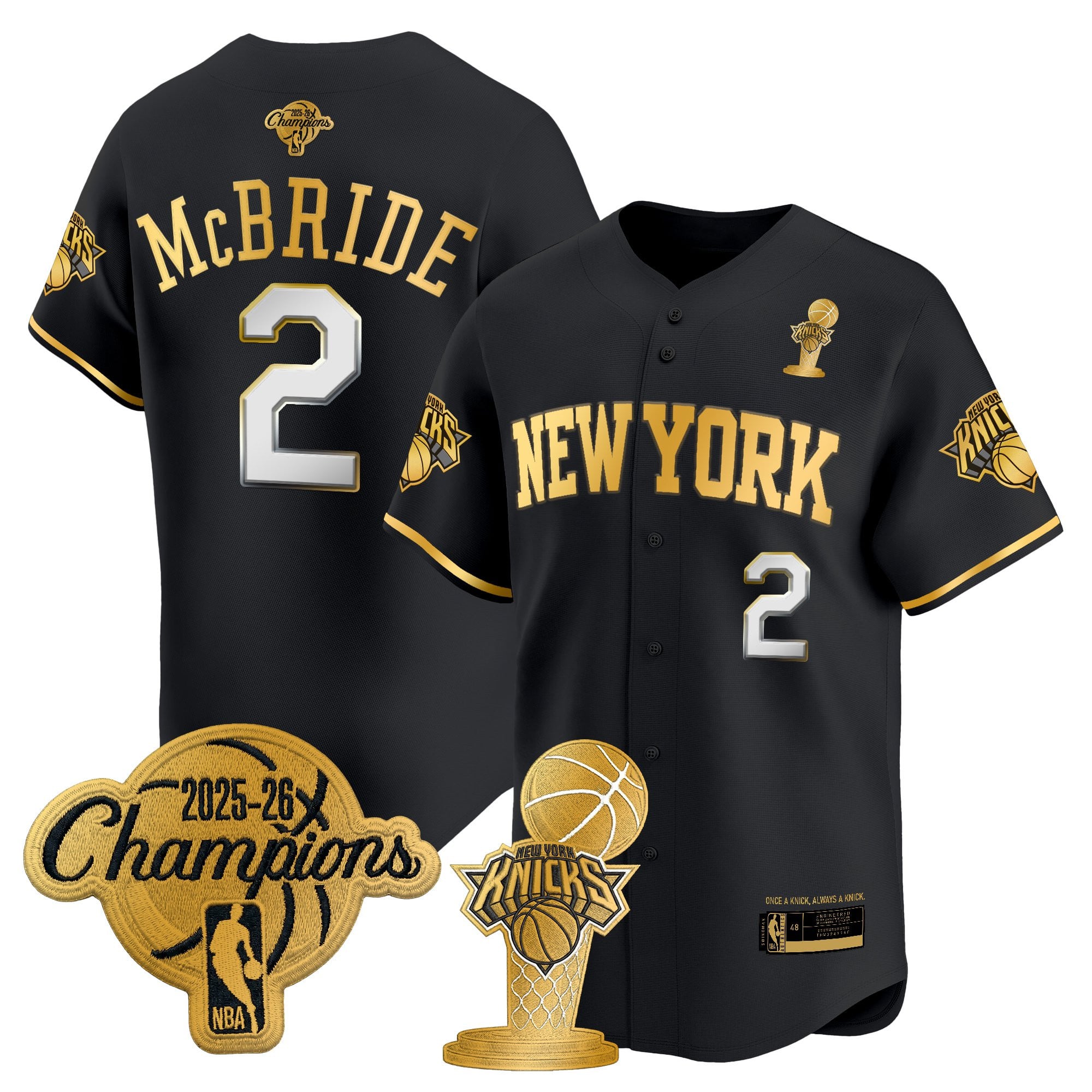 Men's New York Knicks 2026 Champions Patch Vapor Baseball Jersey - All Stitched