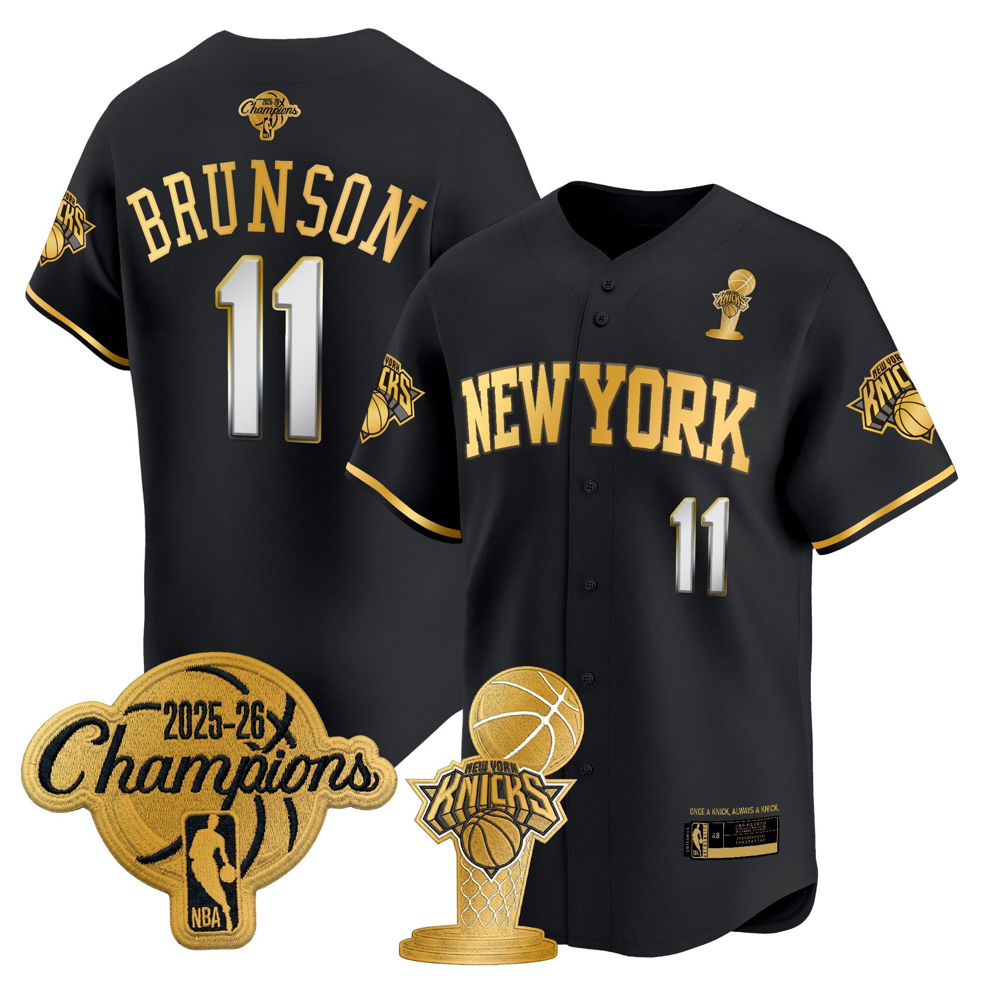Men's New York Knicks 2026 Champions Patch Vapor Baseball Jersey - All Stitched