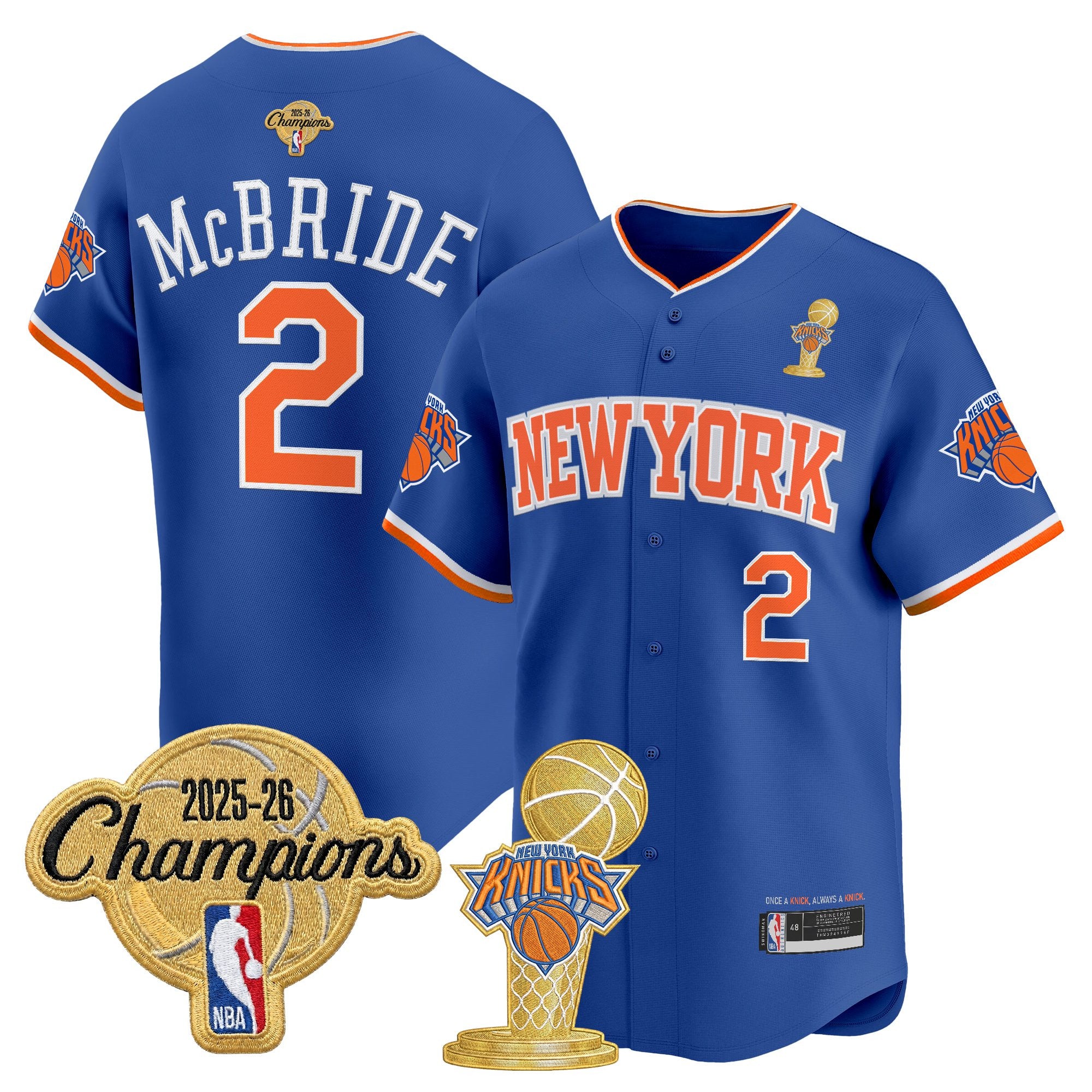 Men's New York Knicks 2026 Champions Patch Vapor Baseball Jersey - All Stitched