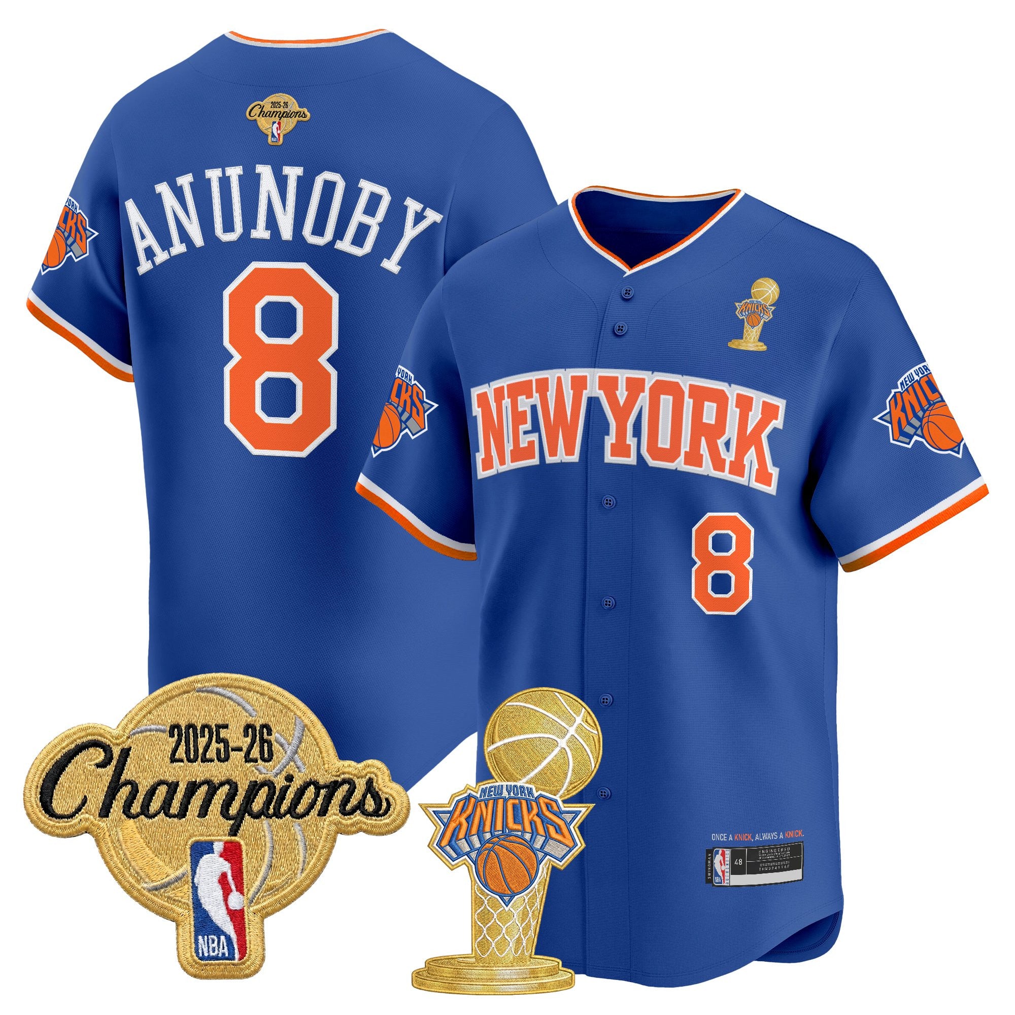 Men's New York Knicks 2026 Champions Patch Vapor Baseball Jersey - All Stitched