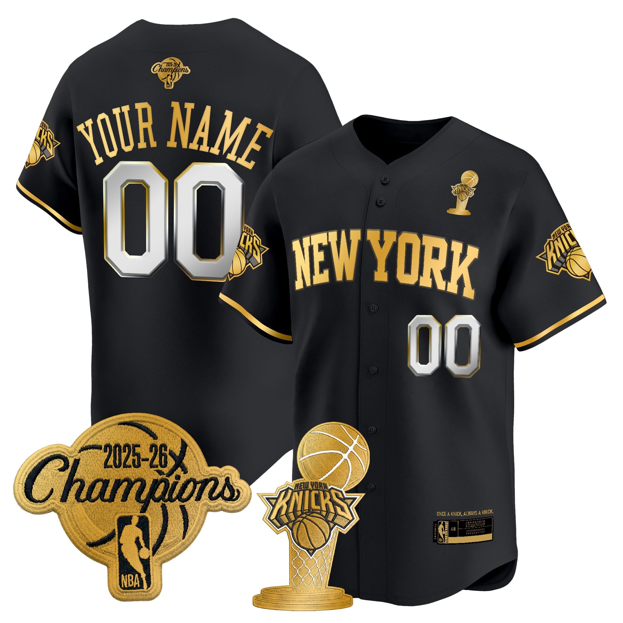 New York Knicks 2026 Champions Patch Vapor Custom Baseball Jersey - All Stitched