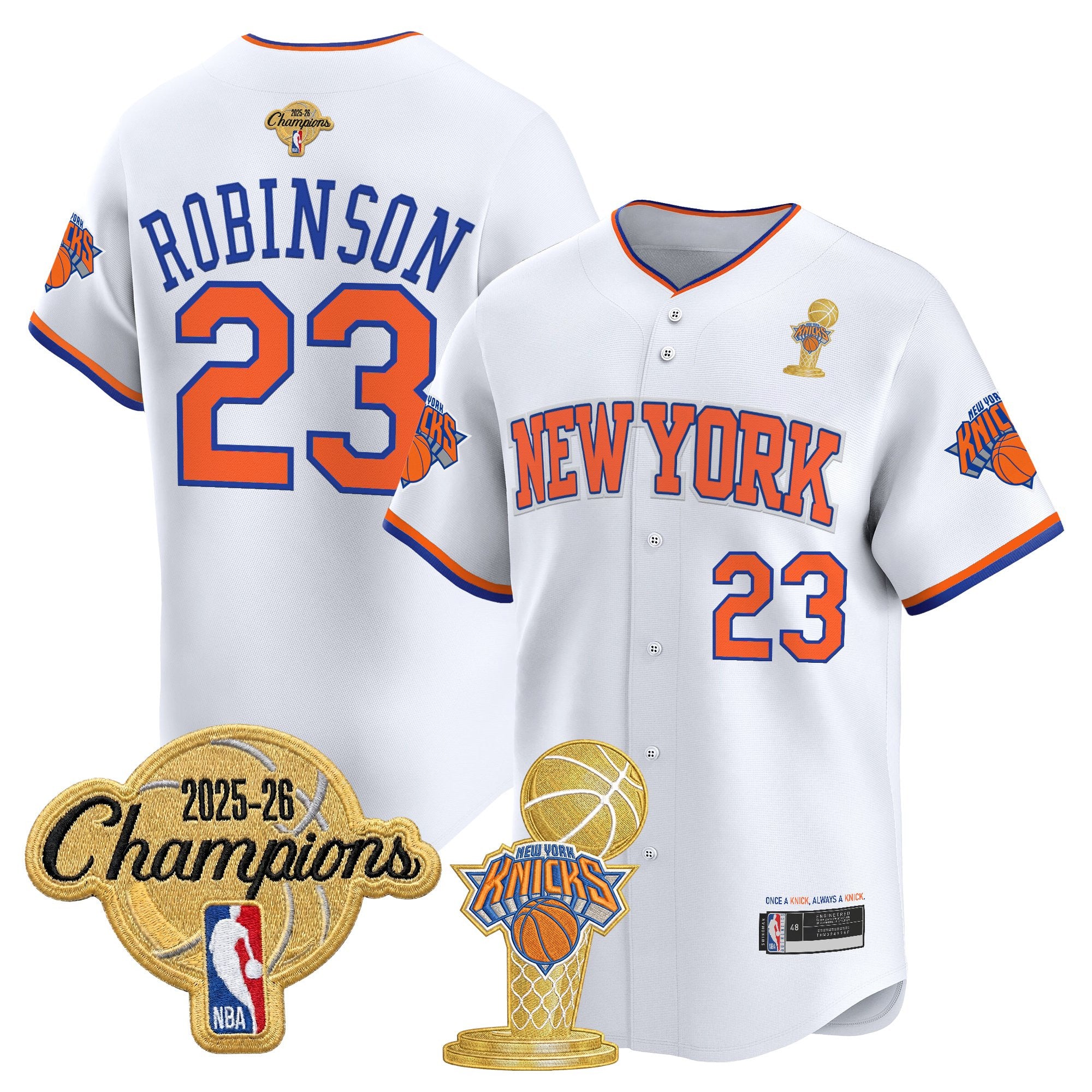 Men's New York Knicks 2026 Champions Patch Vapor Baseball Jersey - All Stitched