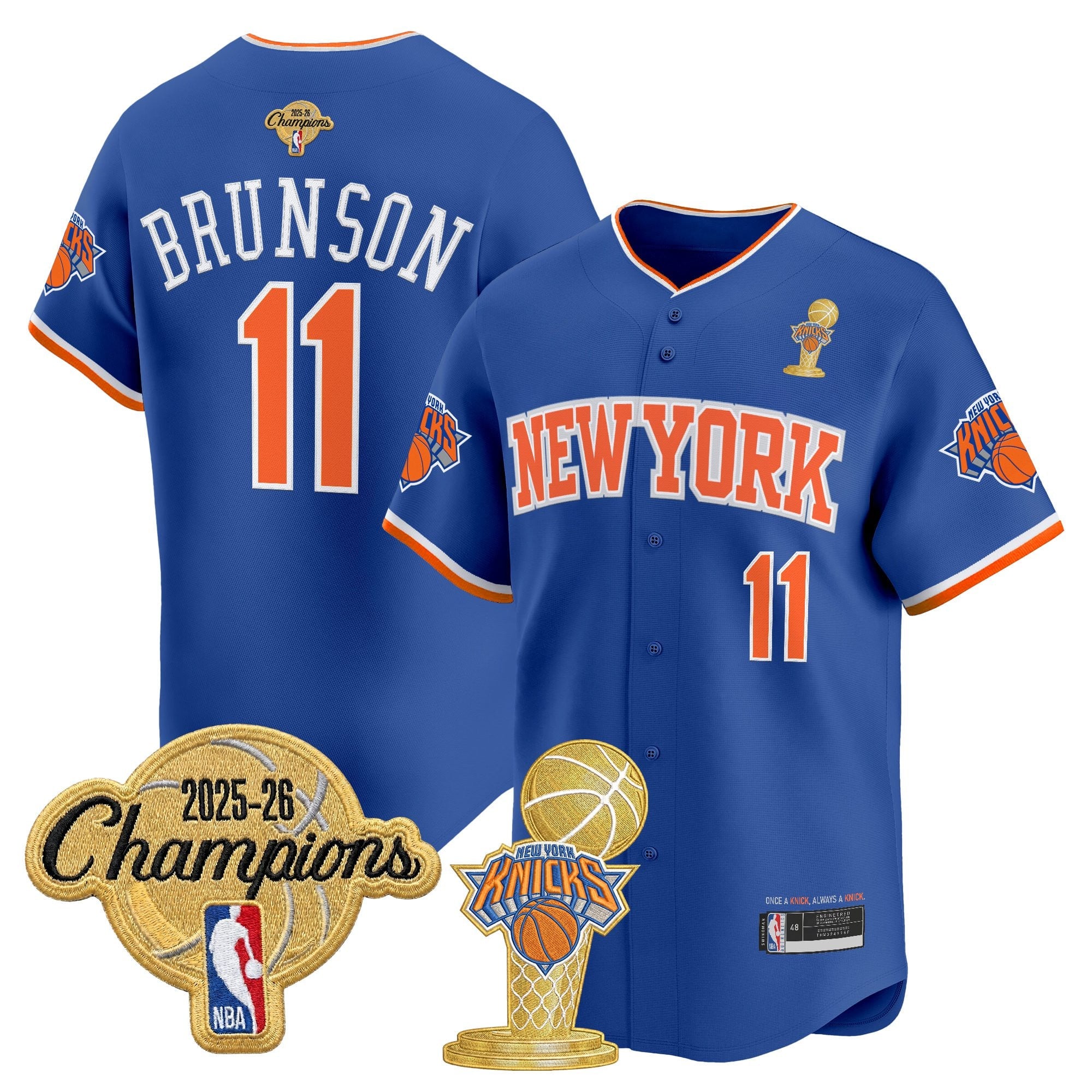 Men's New York Knicks 2026 Champions Patch Vapor Baseball Jersey - All Stitched