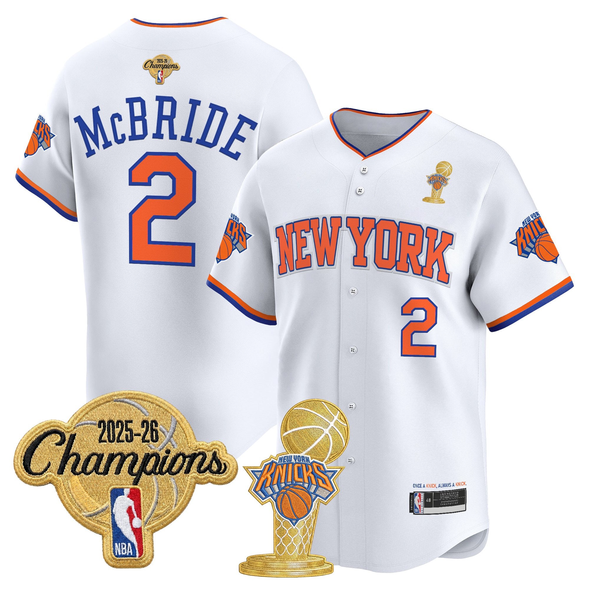 Men's New York Knicks 2026 Champions Patch Vapor Baseball Jersey - All Stitched