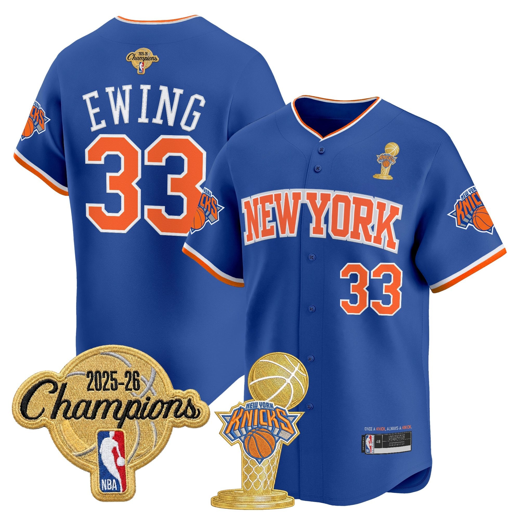 Men's New York Knicks 2026 Champions Patch Vapor Baseball Jersey - All Stitched