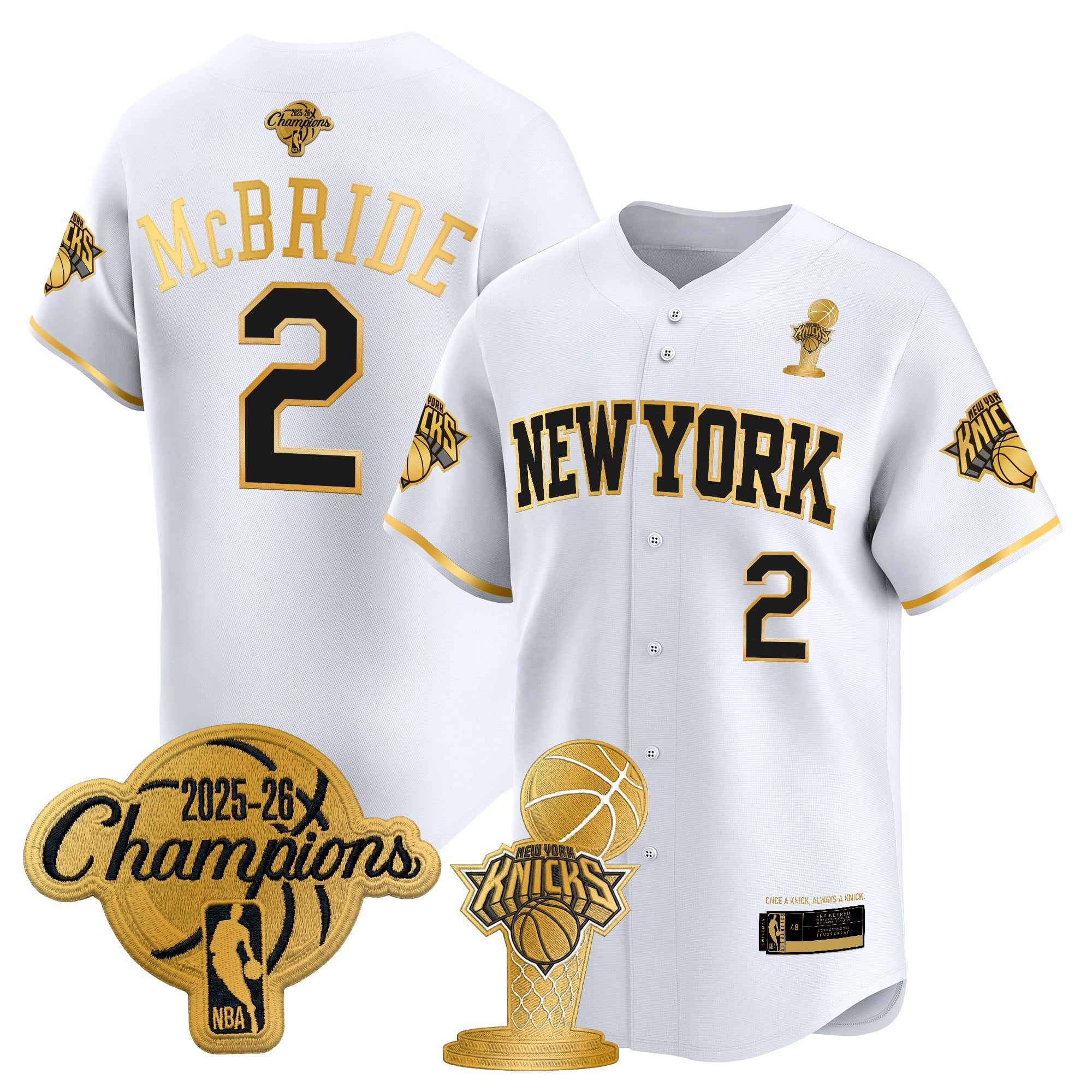 Men's New York Knicks 2026 Champions Patch Vapor Baseball Jersey - All Stitched