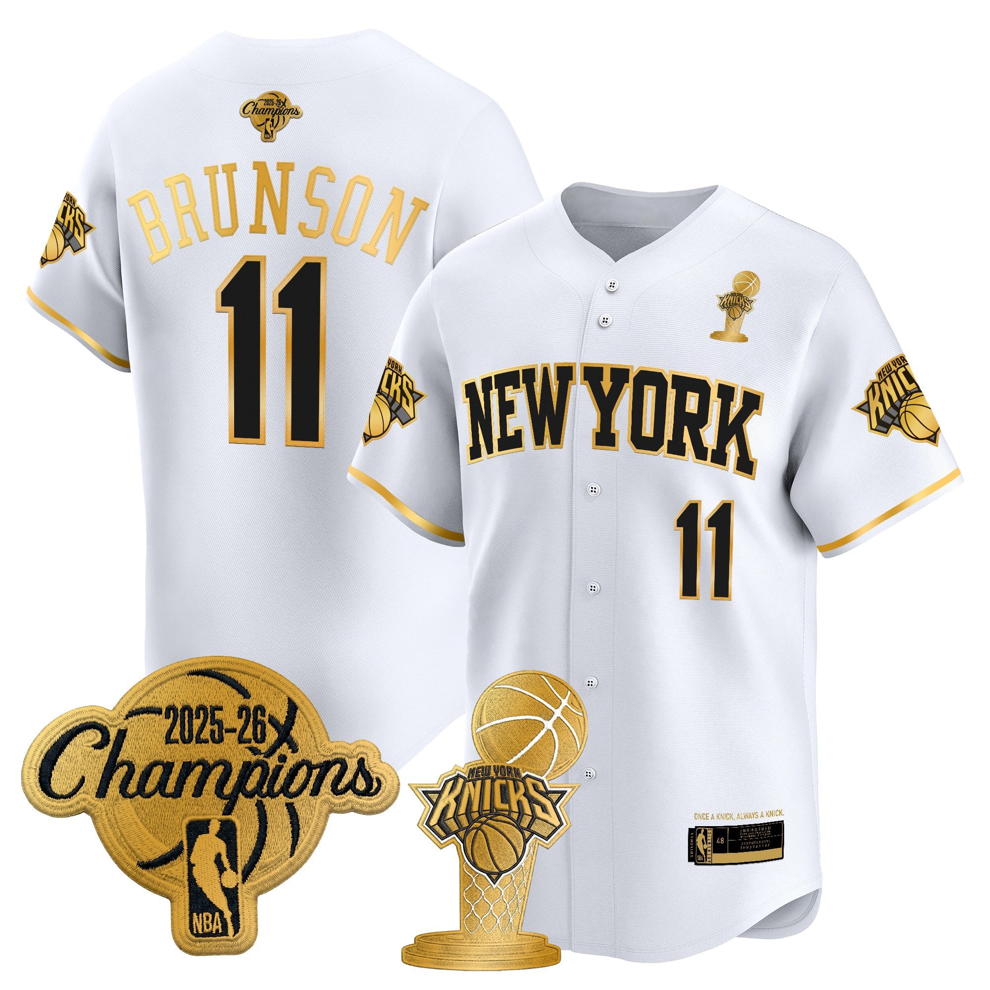 Men's New York Knicks 2026 Champions Patch Vapor Baseball Jersey - All Stitched