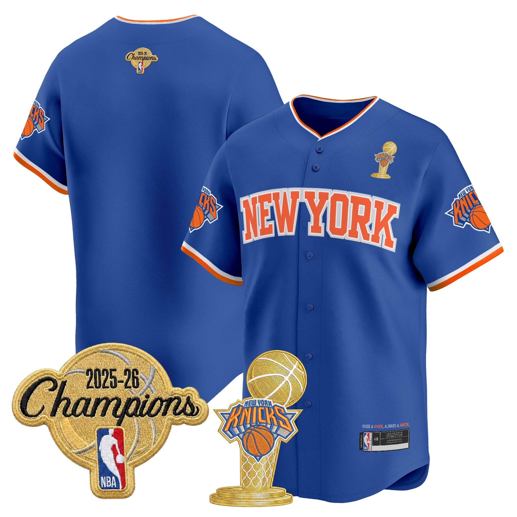 Men's New York Knicks 2026 Champions Patch Vapor Baseball Jersey - All Stitched