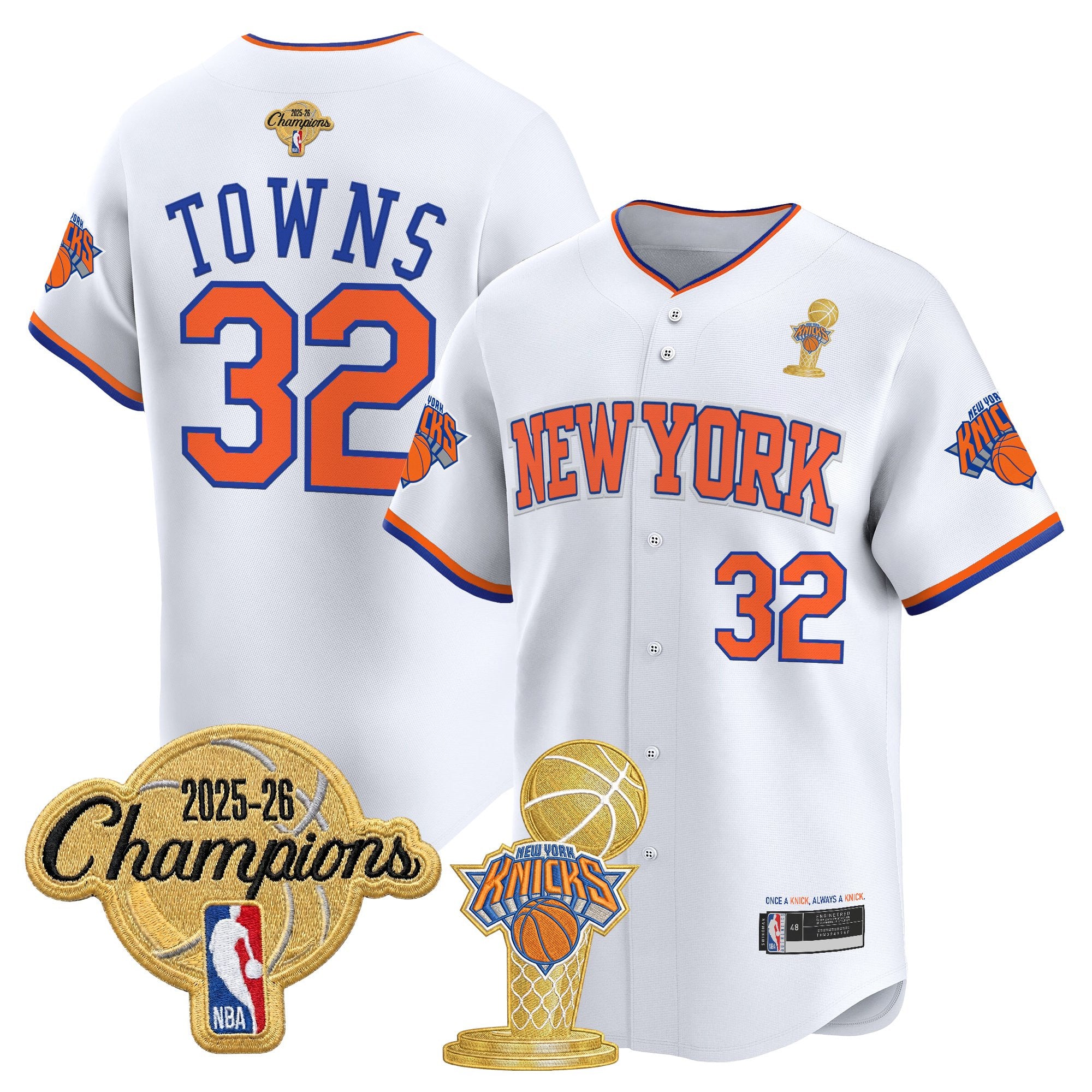 Men's New York Knicks 2026 Champions Patch Vapor Baseball Jersey - All Stitched