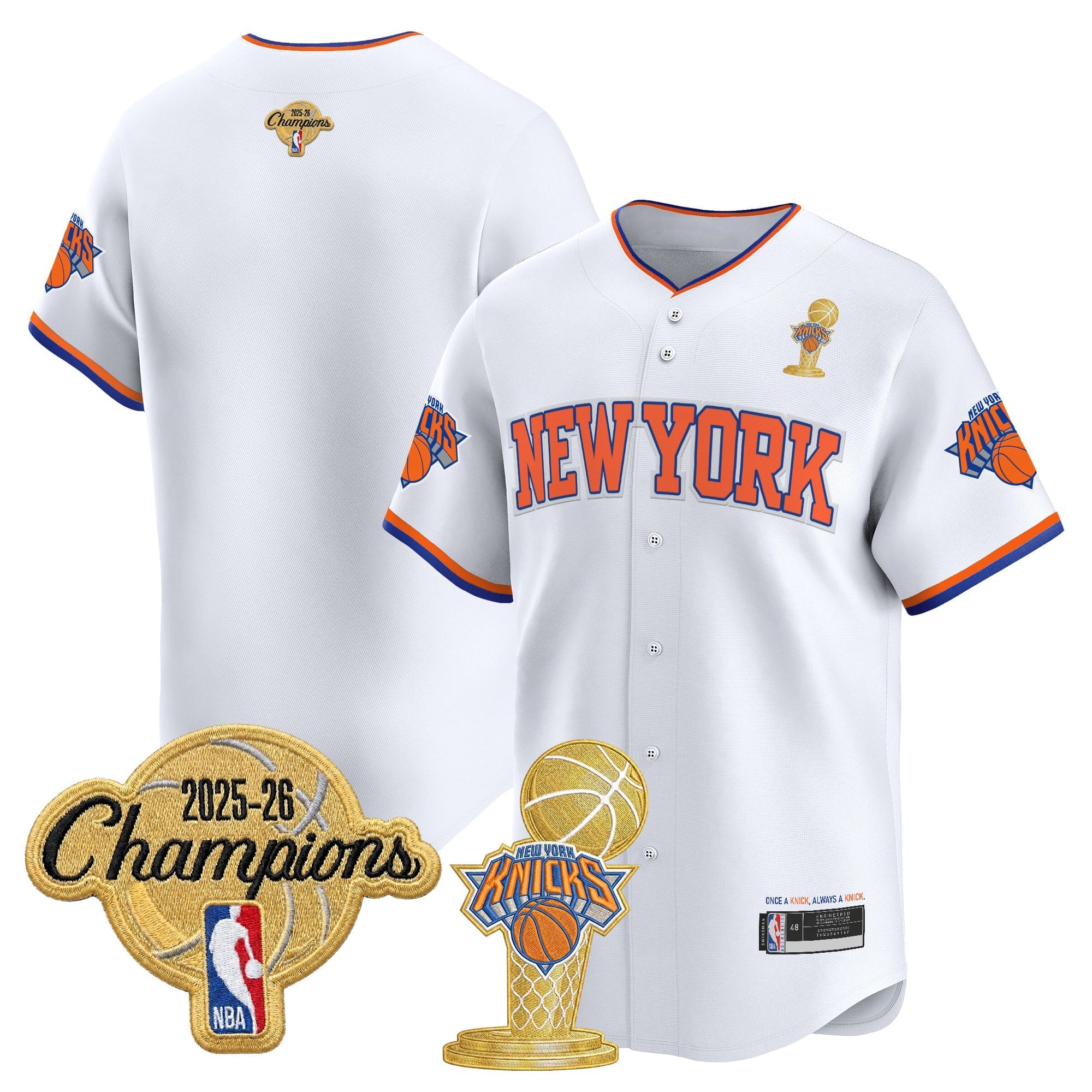Men's New York Knicks 2026 Champions Patch Vapor Baseball Jersey - All Stitched