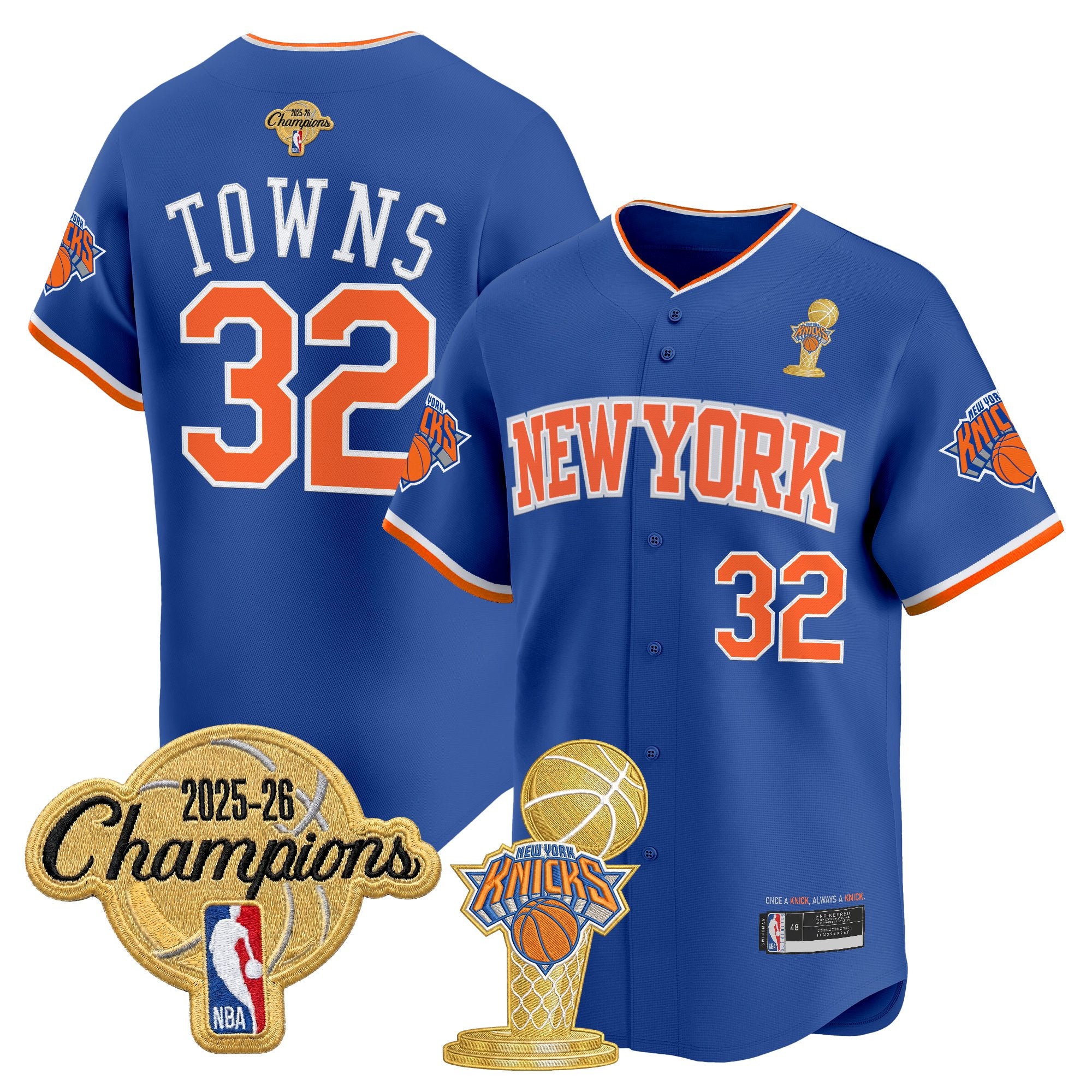 Men's New York Knicks 2026 Champions Patch Vapor Baseball Jersey - All Stitched