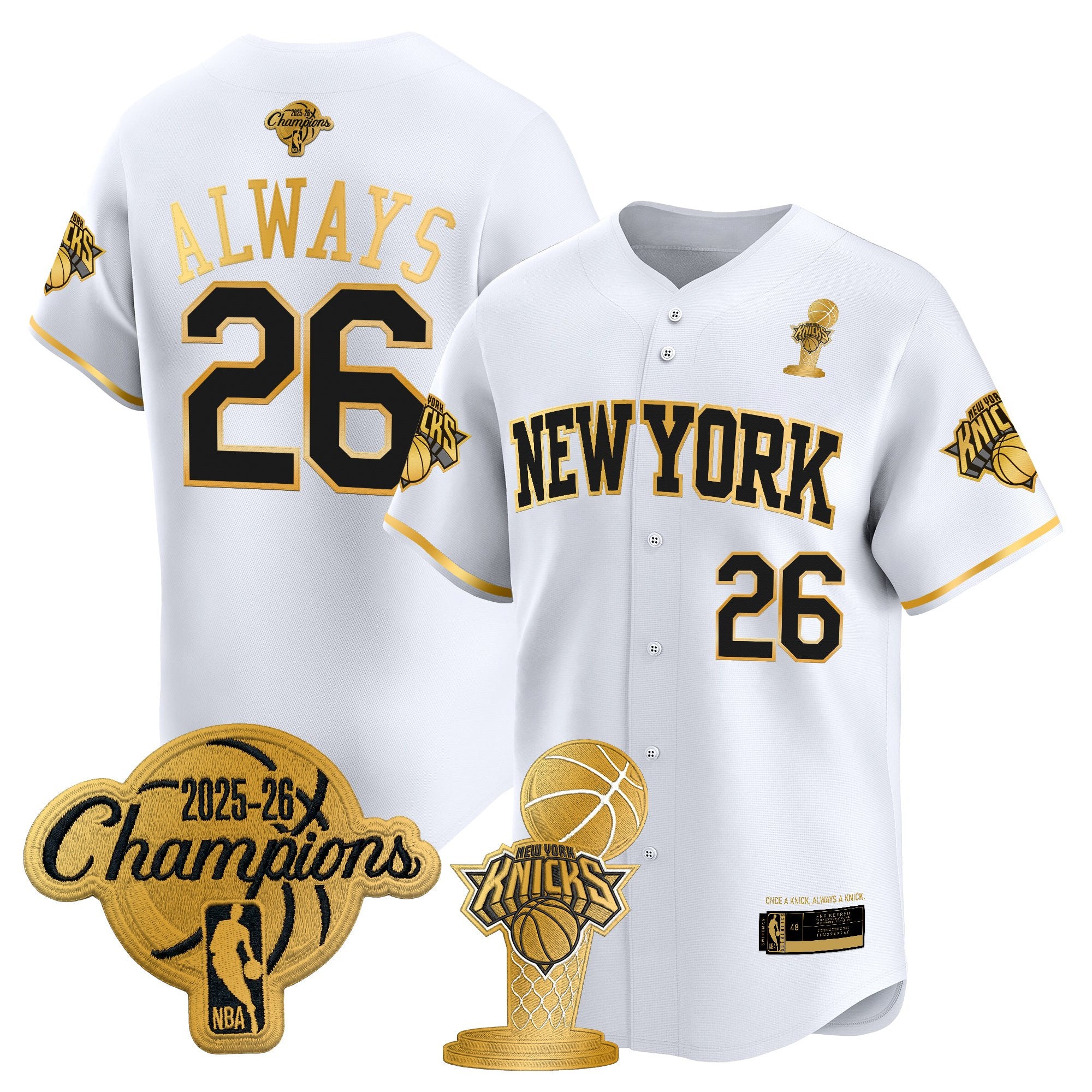 Men's New York Knicks 2026 Champions Patch Vapor Baseball Jersey - All Stitched