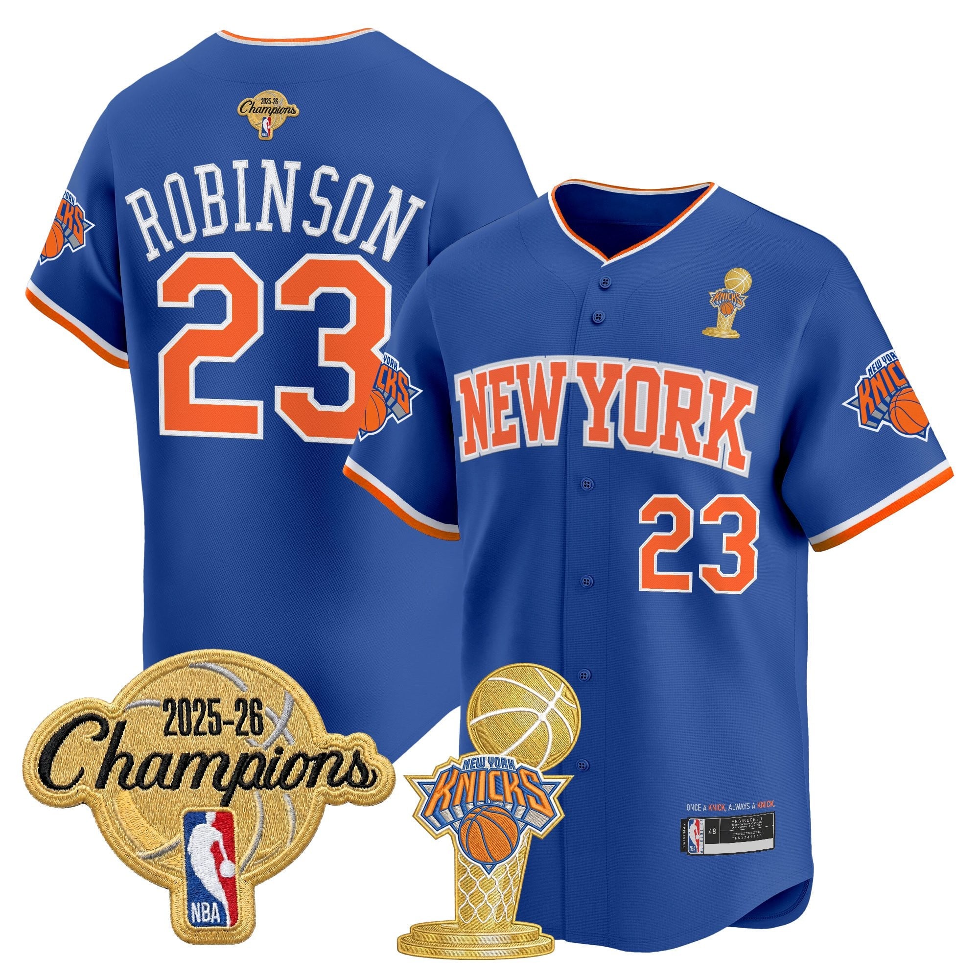 Men's New York Knicks 2026 Champions Patch Vapor Baseball Jersey - All Stitched