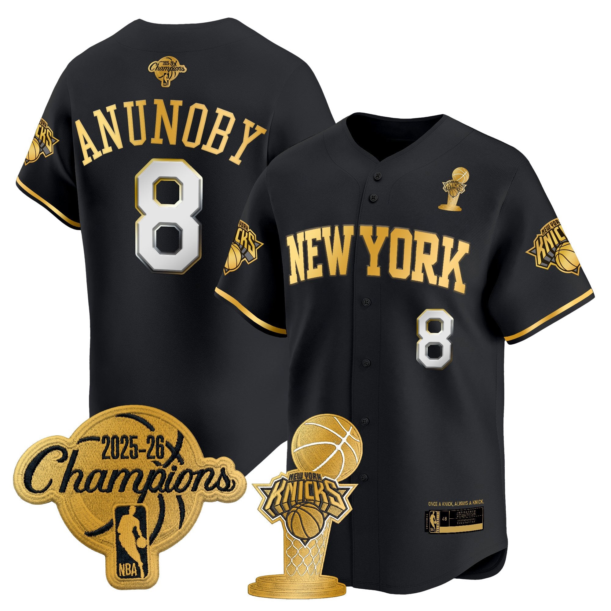 Men's New York Knicks 2026 Champions Patch Vapor Baseball Jersey - All Stitched