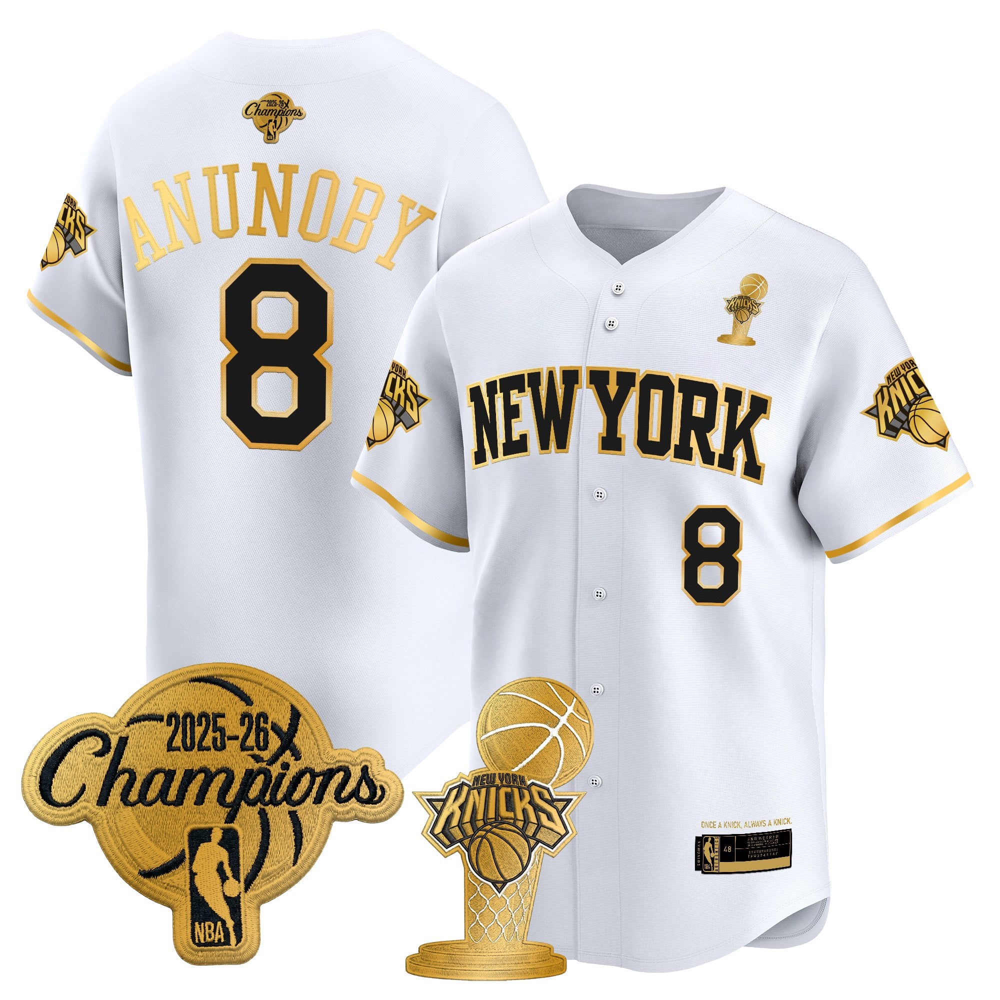 Men's New York Knicks 2026 Champions Patch Vapor Baseball Jersey - All Stitched