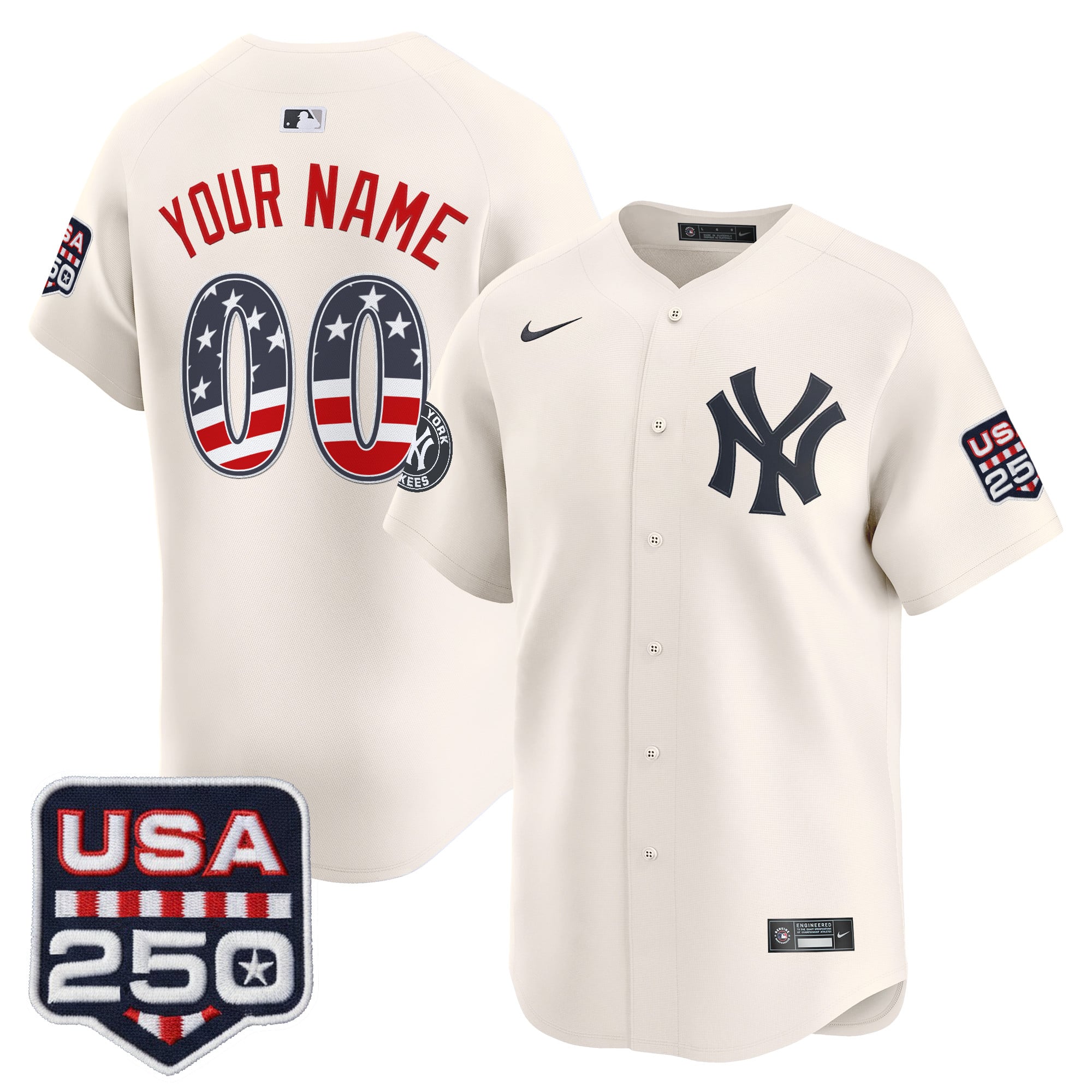 New York Yankees USA 250 Fourth of July Vapor Premier Limited Custom Jersey - All Stitched