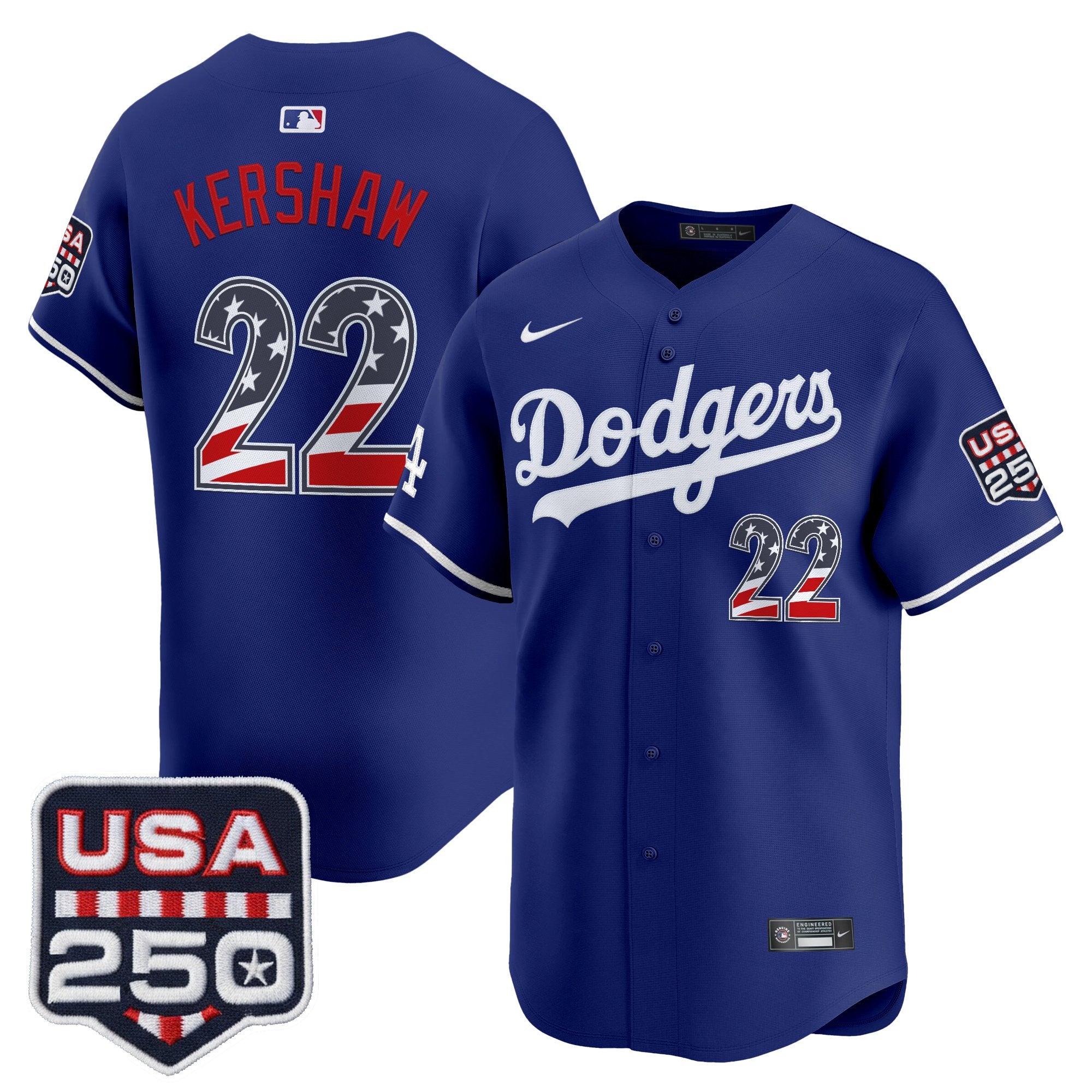 Men's Los Angeles Dodgers USA 250 Fourth of July Vapor Premier Limited Jersey - All Stitched