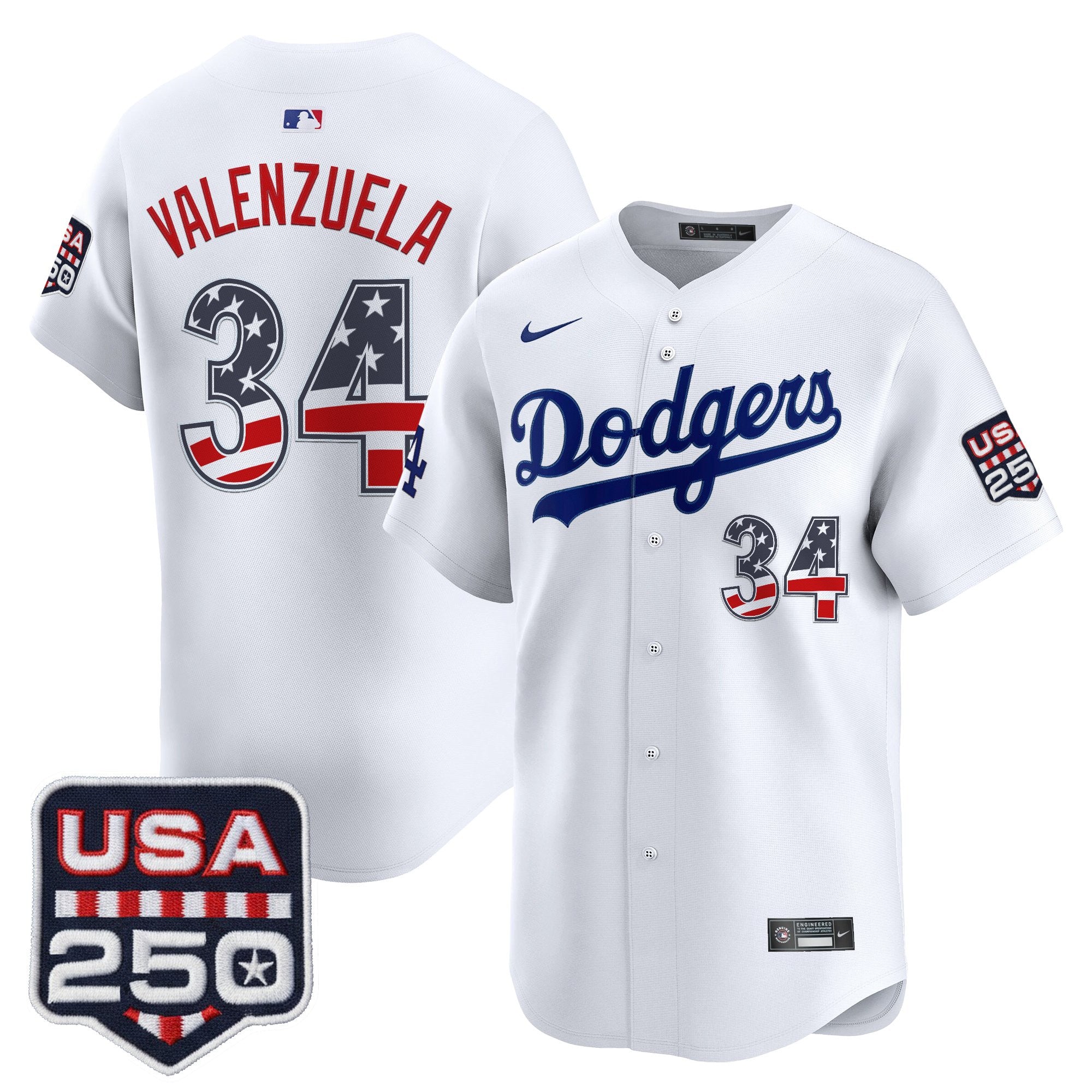 Men's Los Angeles Dodgers USA 250 Fourth of July Vapor Premier Limited Jersey - All Stitched