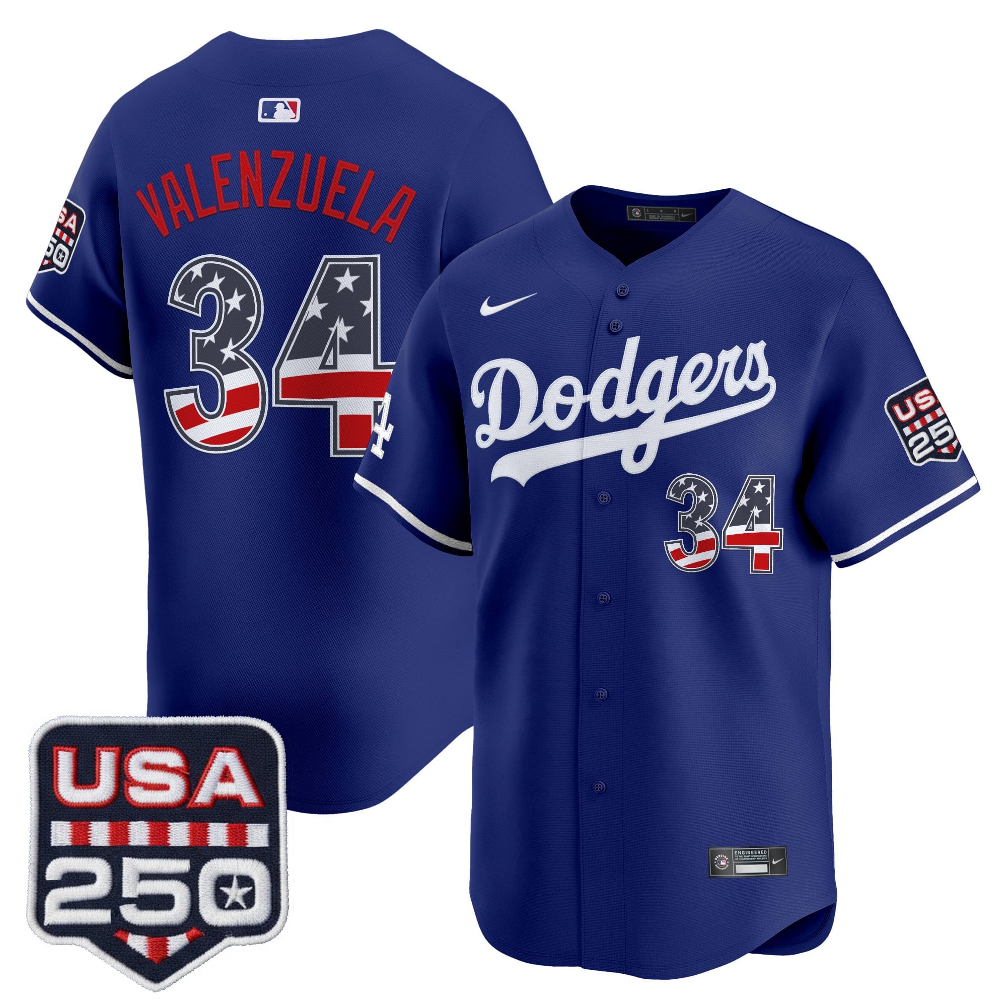Men's Los Angeles Dodgers USA 250 Fourth of July Vapor Premier Limited Jersey - All Stitched