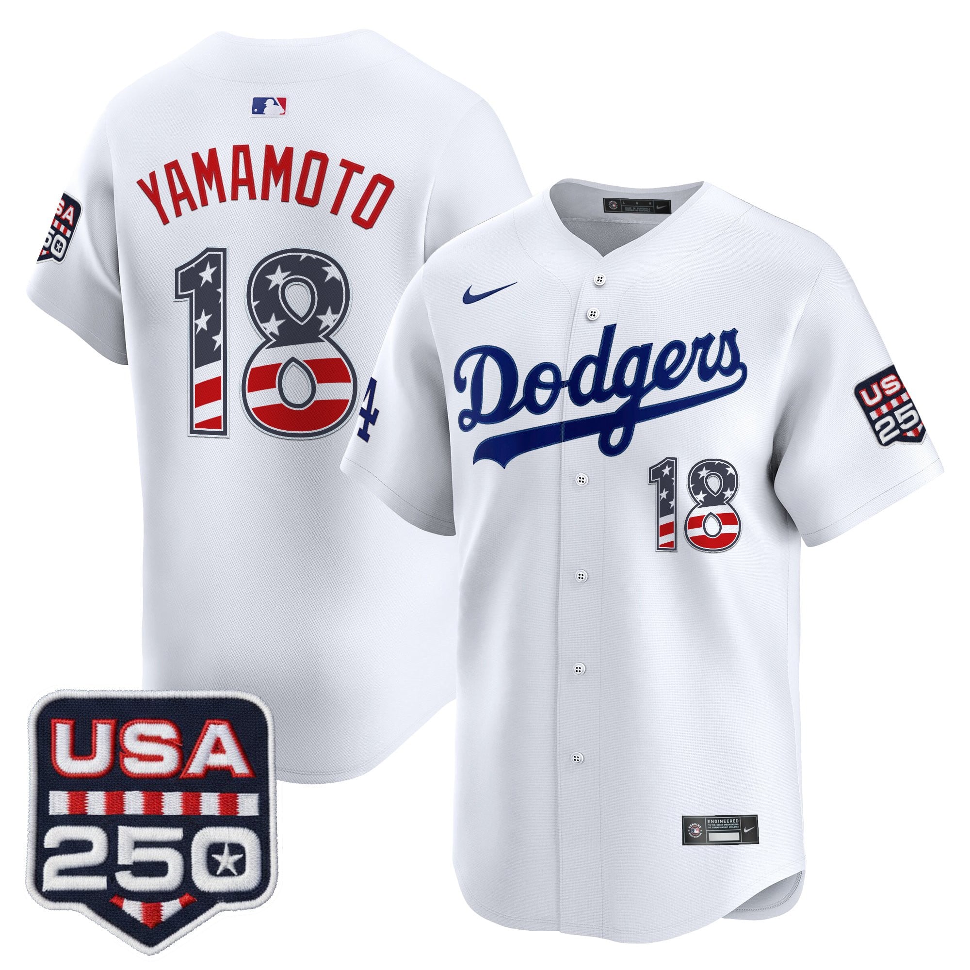 Men's Los Angeles Dodgers USA 250 Fourth of July Vapor Premier Limited Jersey - All Stitched