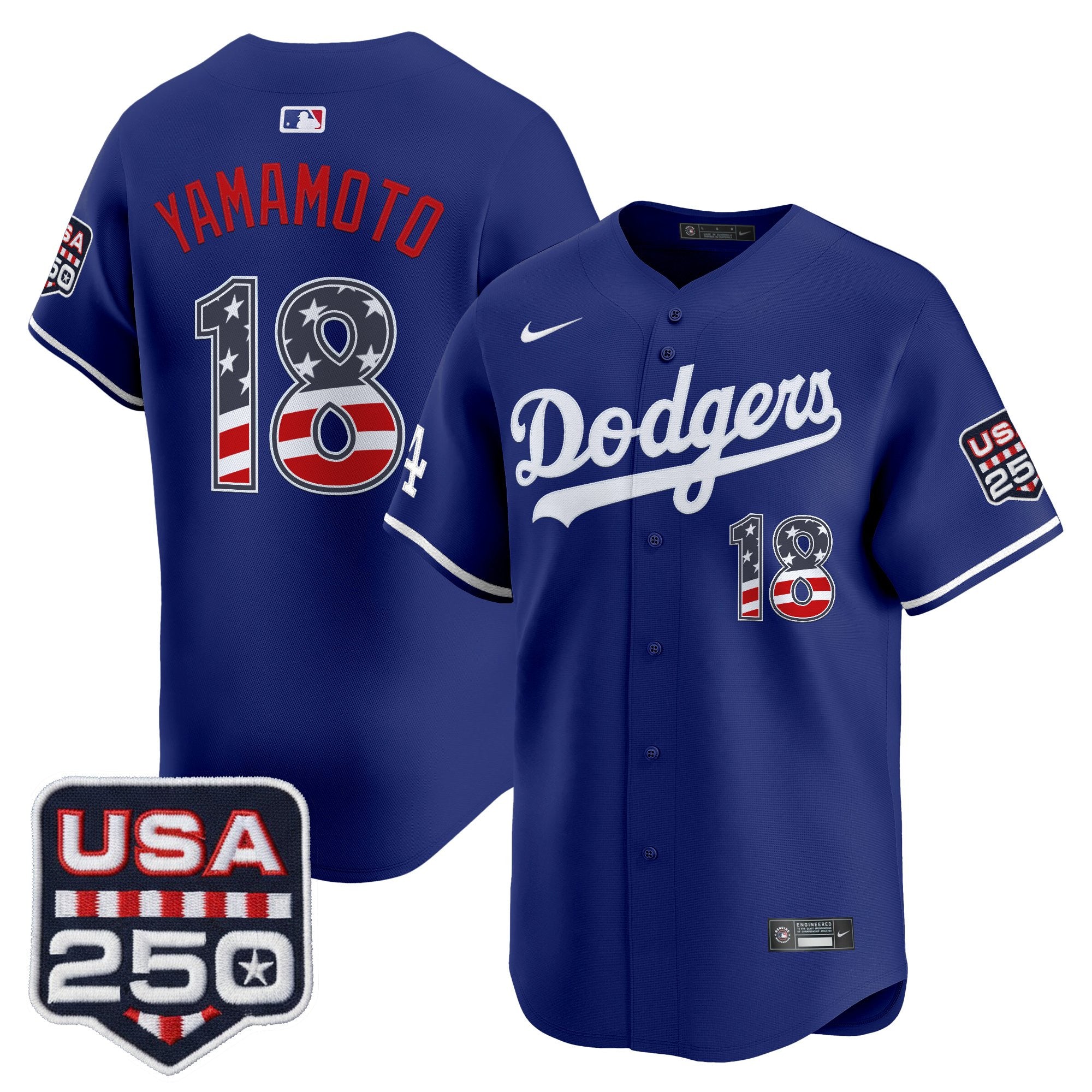 Men's Los Angeles Dodgers USA 250 Fourth of July Vapor Premier Limited Jersey - All Stitched
