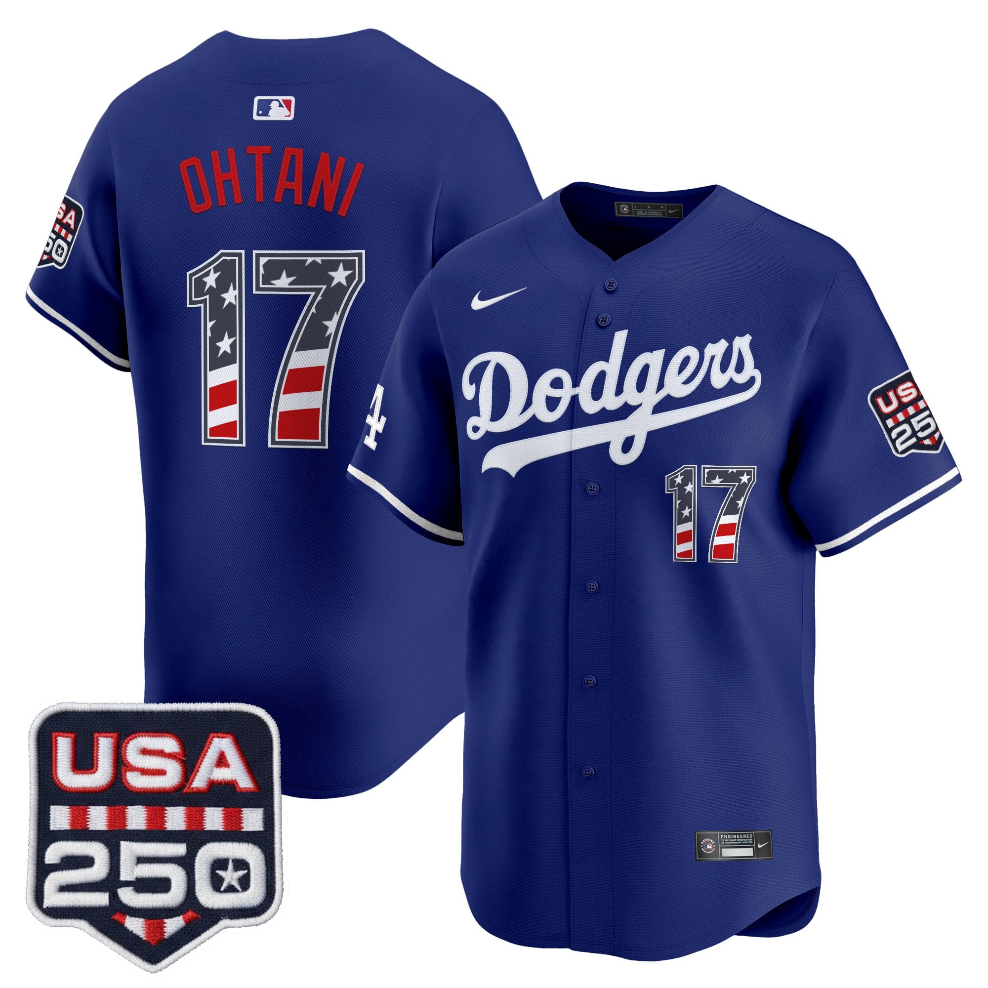 Men's Los Angeles Dodgers USA 250 Fourth of July Vapor Premier Limited Jersey - All Stitched