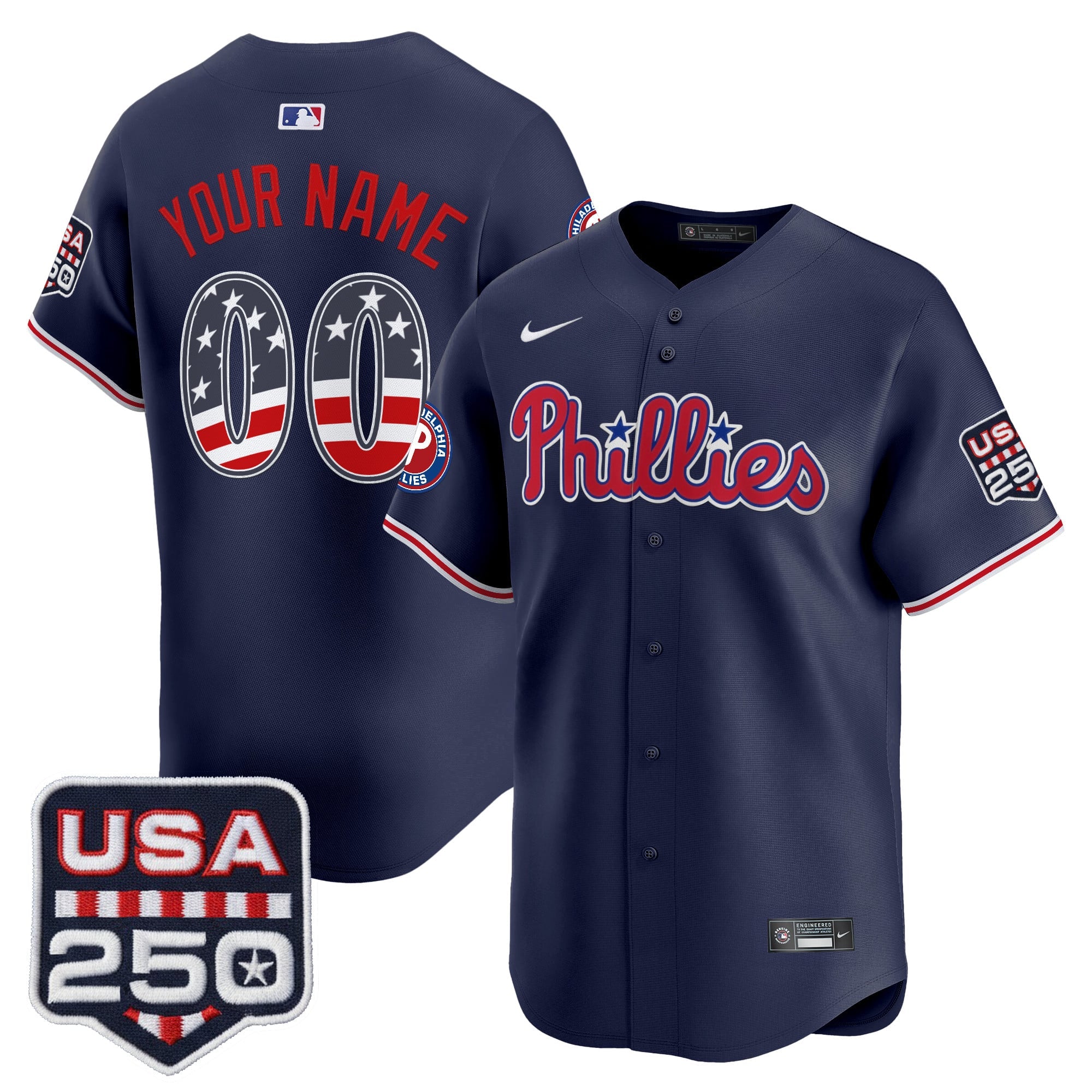 Philadelphia Phillies USA 250 Fourth of July Vapor Premier Limited Custom Jersey - All Stitched