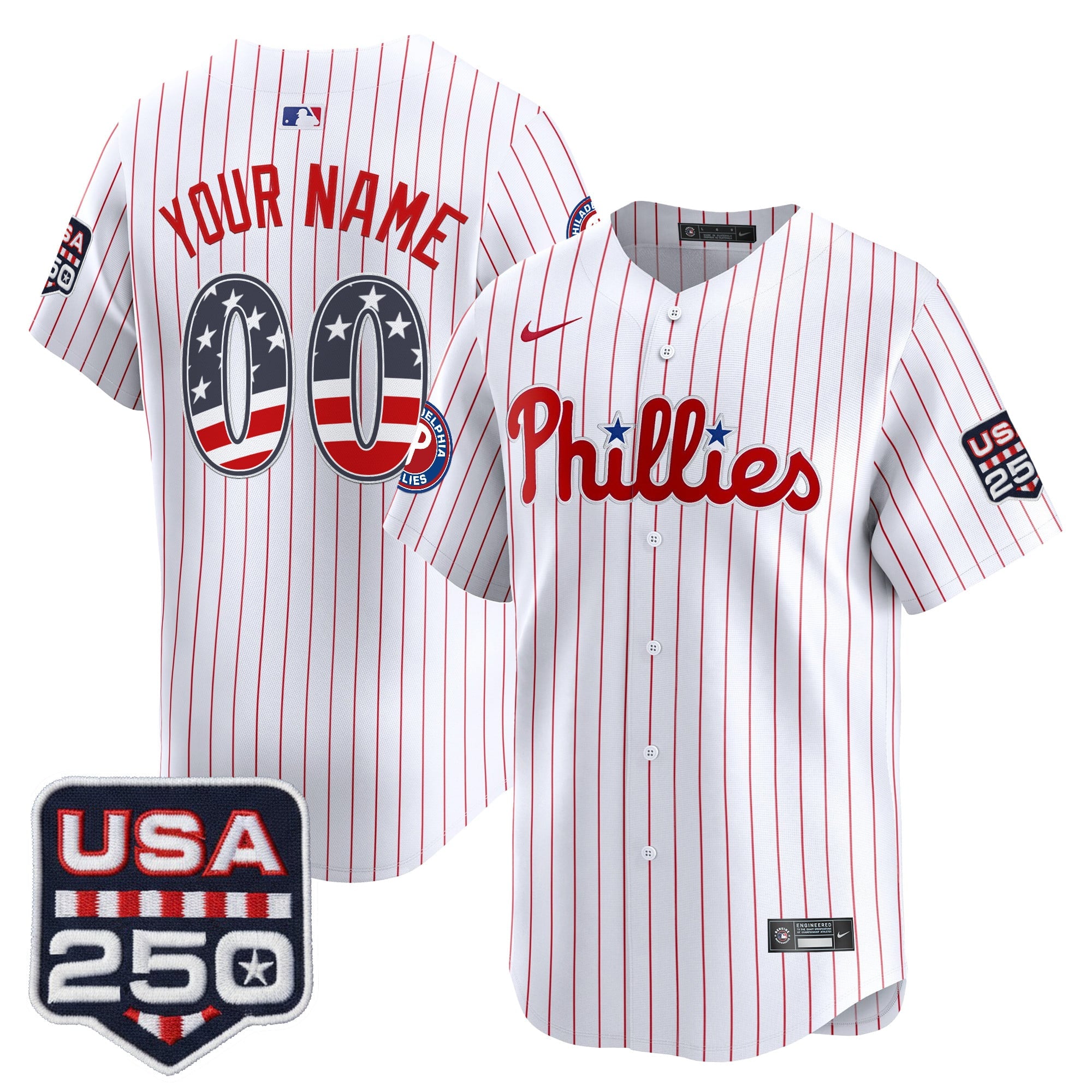 Philadelphia Phillies USA 250 Fourth of July Vapor Premier Limited Custom Jersey - All Stitched