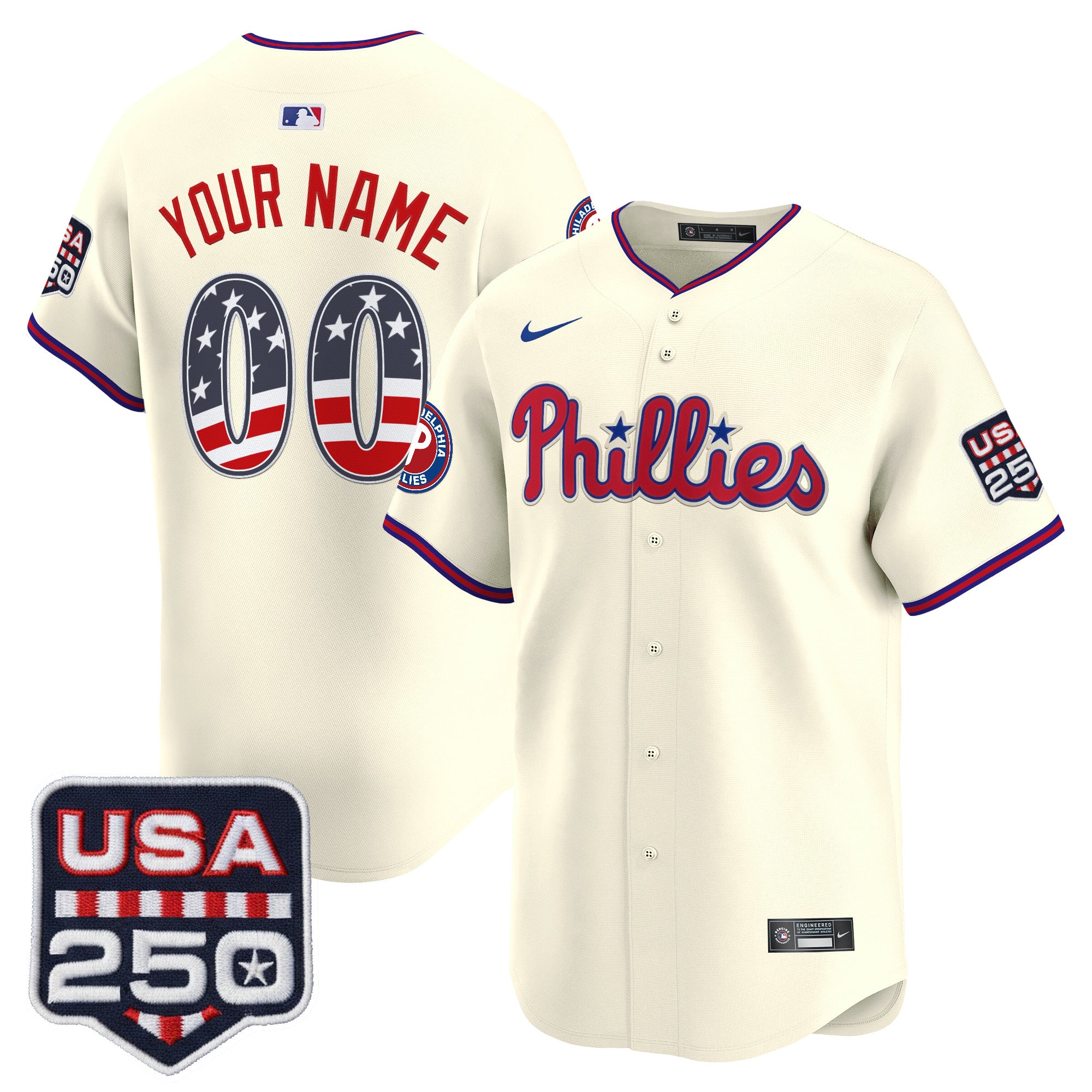 Philadelphia Phillies USA 250 Fourth of July Vapor Premier Limited Custom Jersey - All Stitched