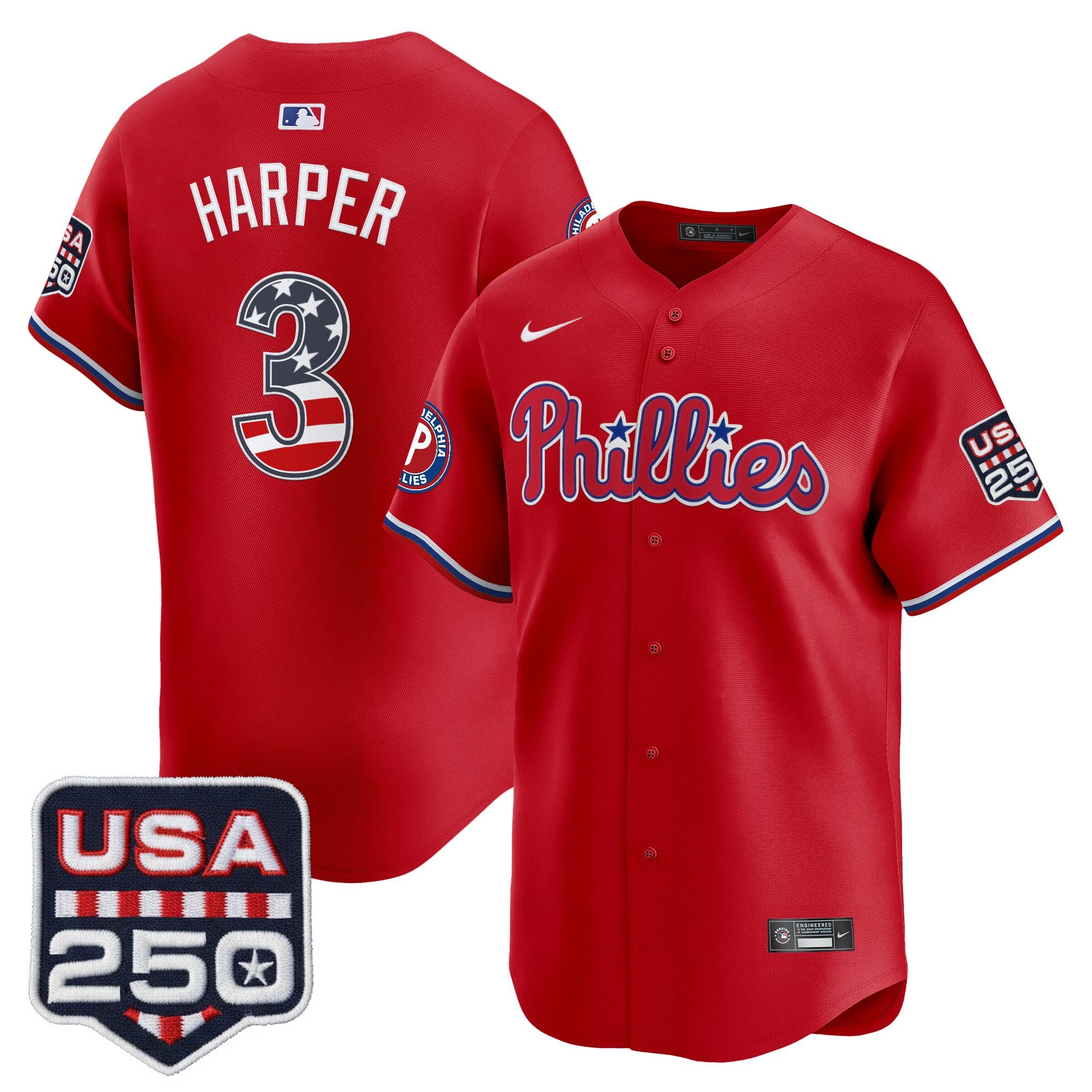 Men's Philadelphia Phillies USA 250 Fourth of July Vapor Premier Limited Jersey - All Stitched