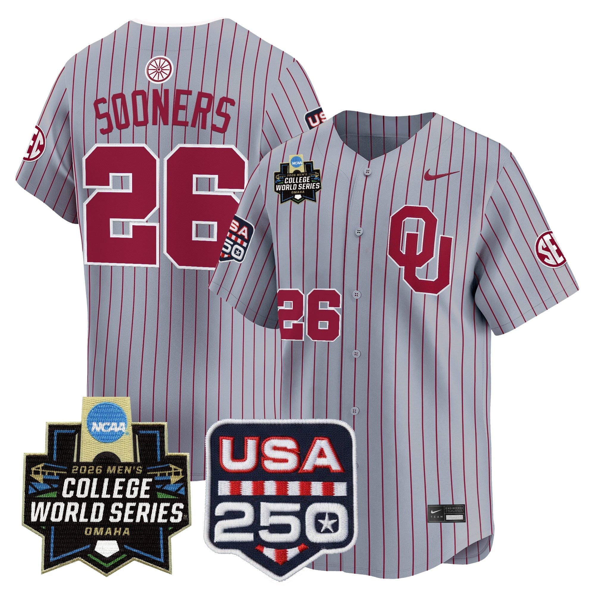 Men's Oklahoma Sooners 2026 World Series Vapor Premier Limited Jersey - 250 America Patch - All Stitched